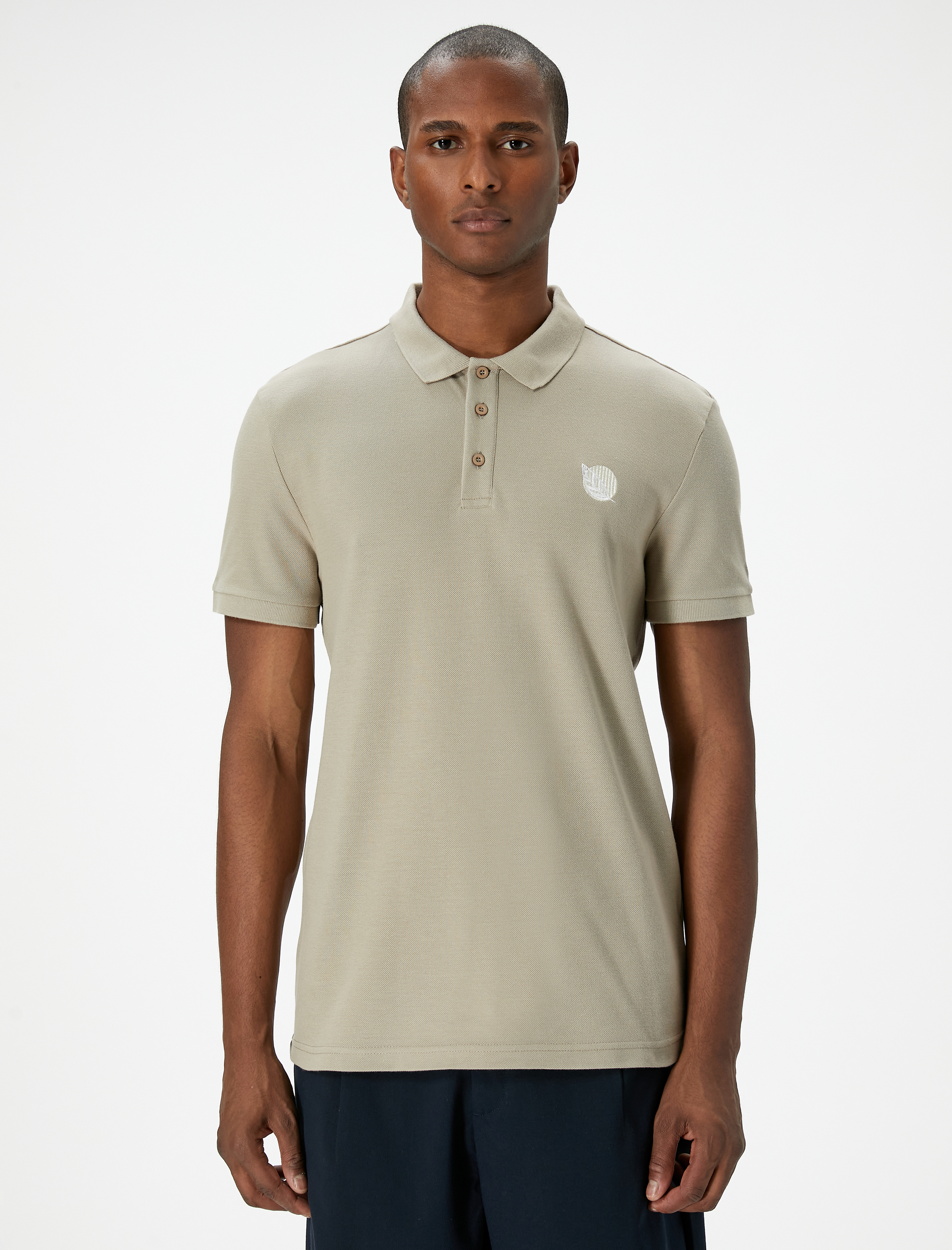   Polo Yaka Tişört Slim Fit Baskılı Düğmeli Kısa Kollu