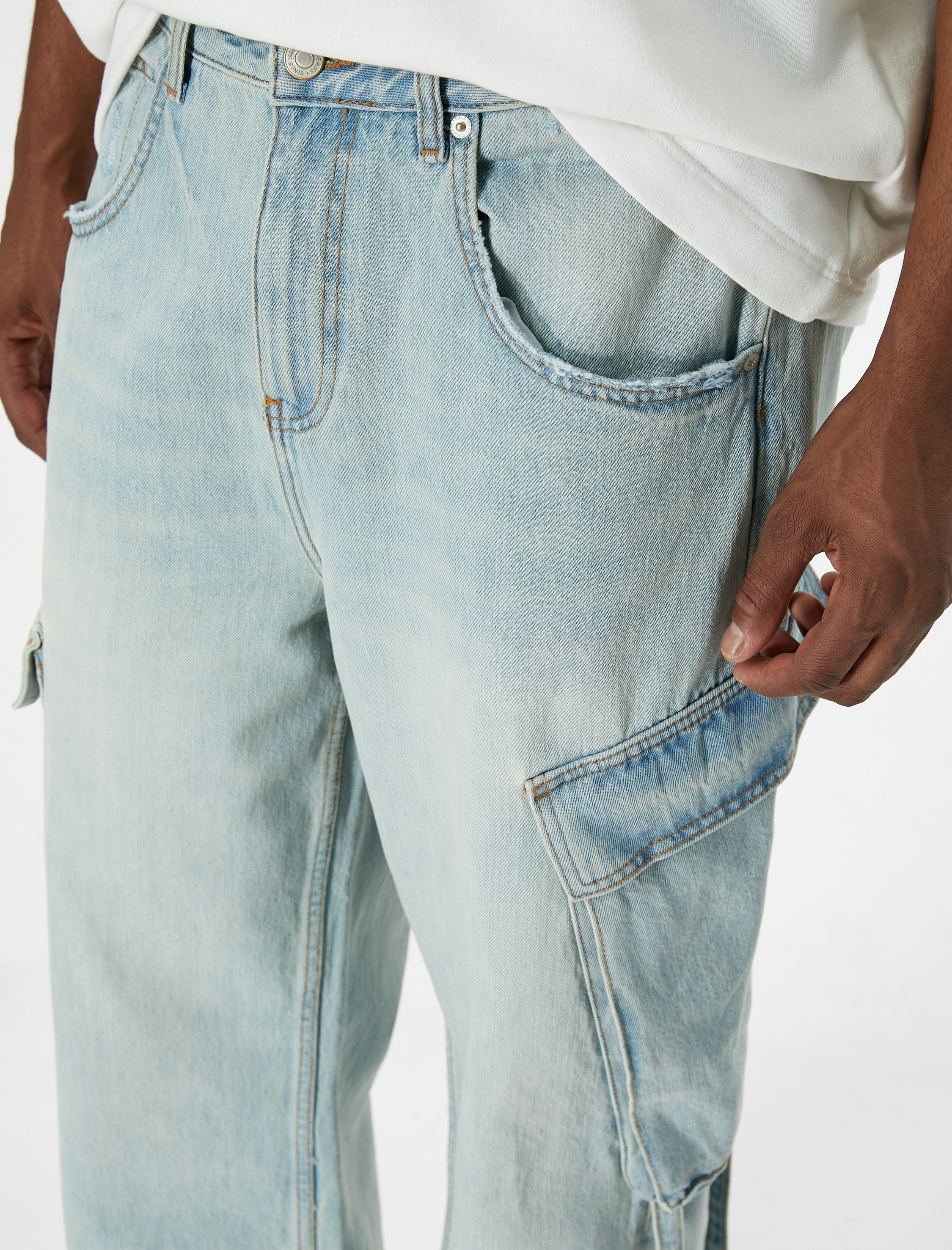   Bol Kot Pantolon Kargo Cepli Düğmeli Geniş Paça