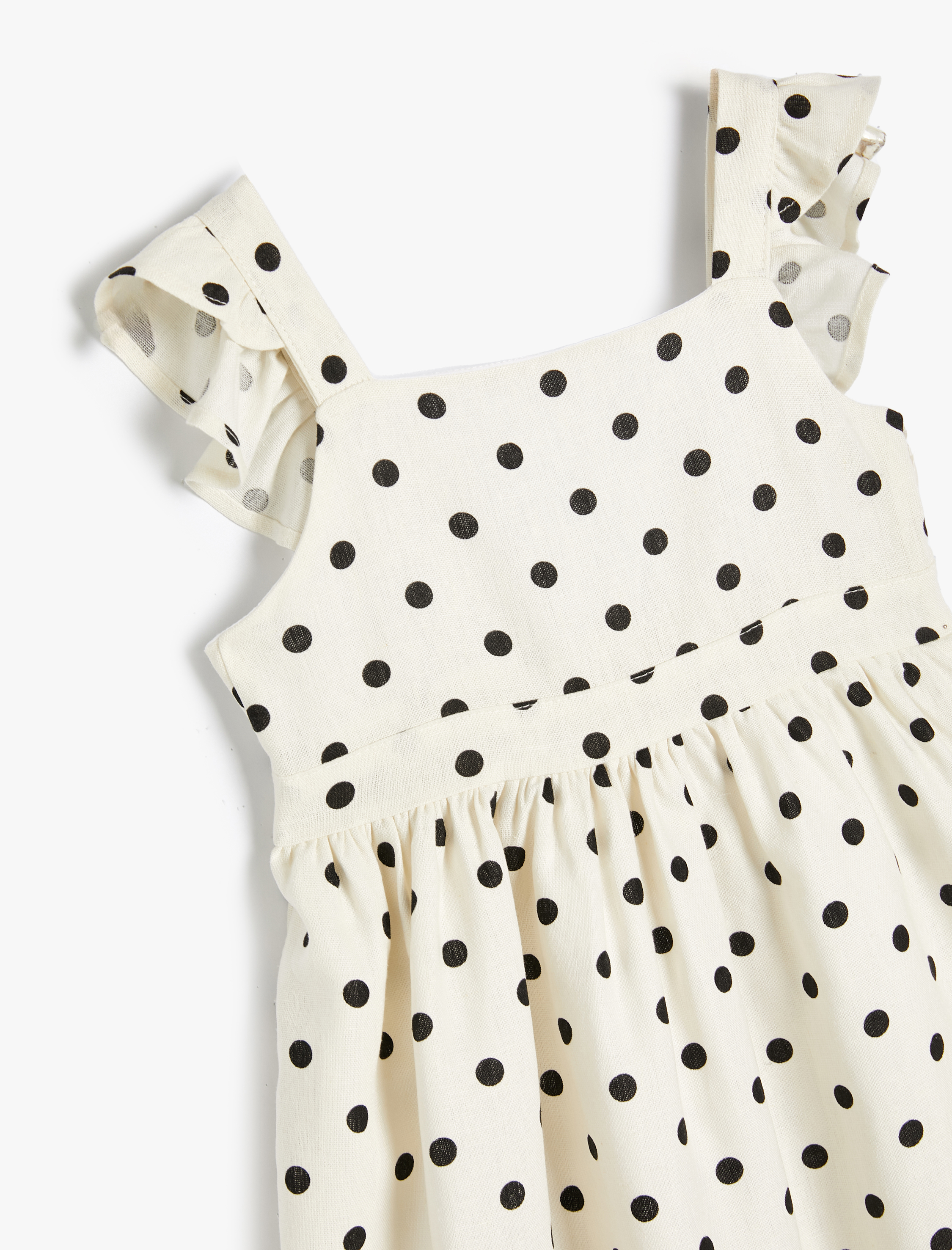  Kız Bebek Keten Elbise Askılı Fırfırlı Kare Yaka