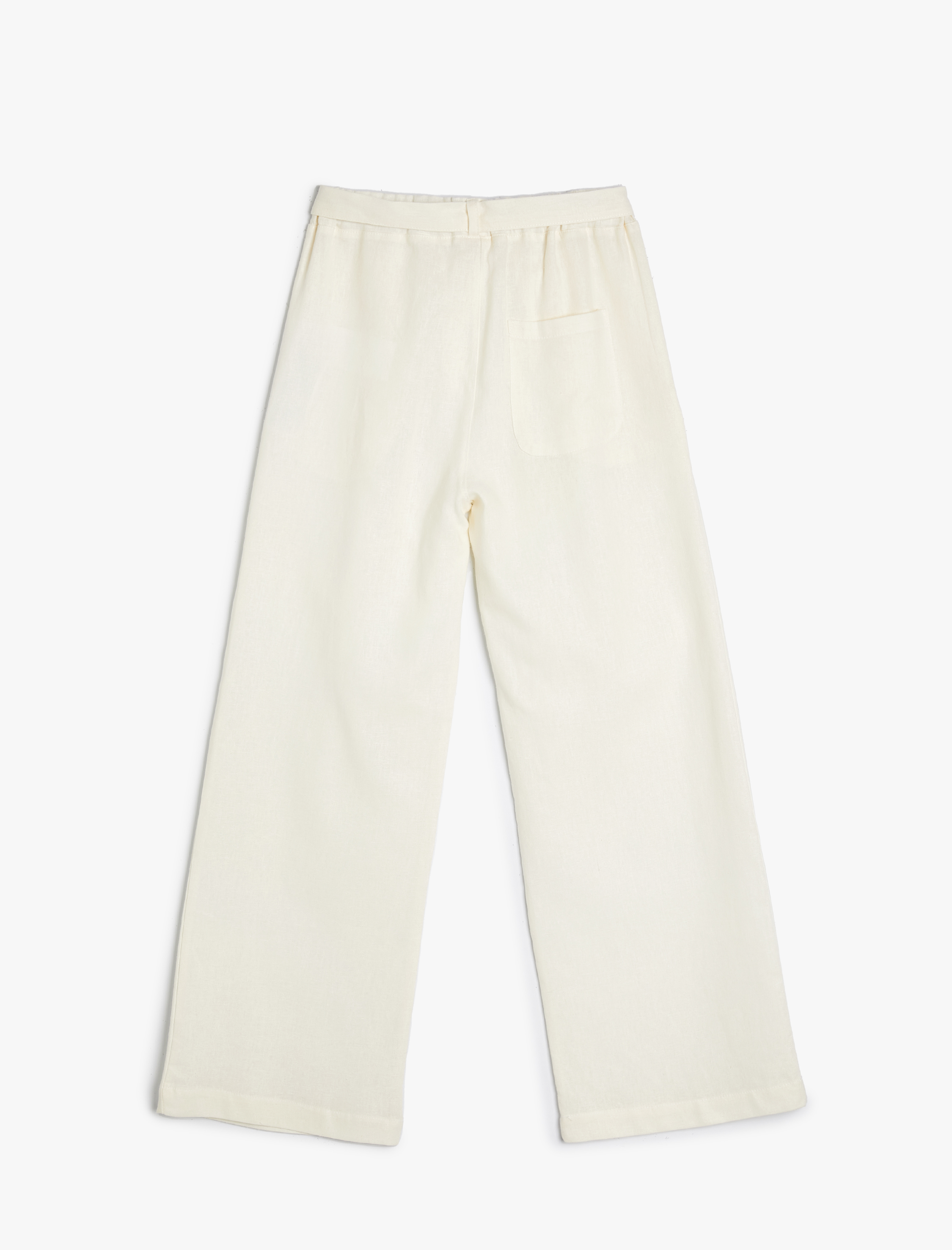  Kız Çocuk Keten Pantolon Bol Paça Cepli Kemer Detaylı Beli Lastikli