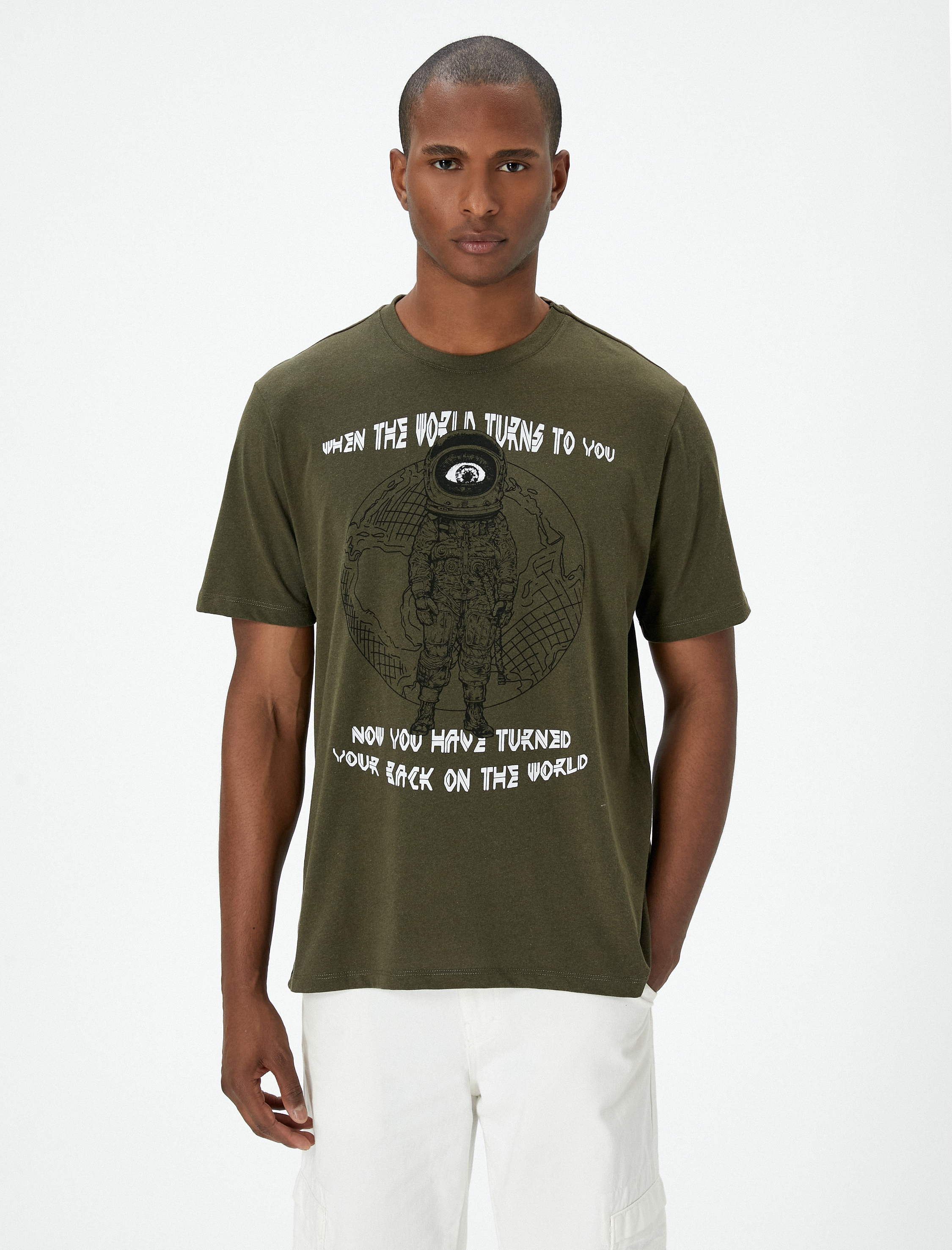   Slogan Baskılı Tişört Kısa Kollu Bisiklet Yaka