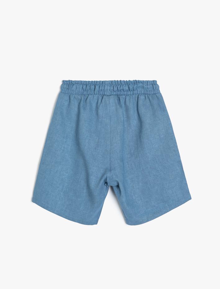 Erkek Çocuk Keten Şort Beli Bağlamalı Cepli