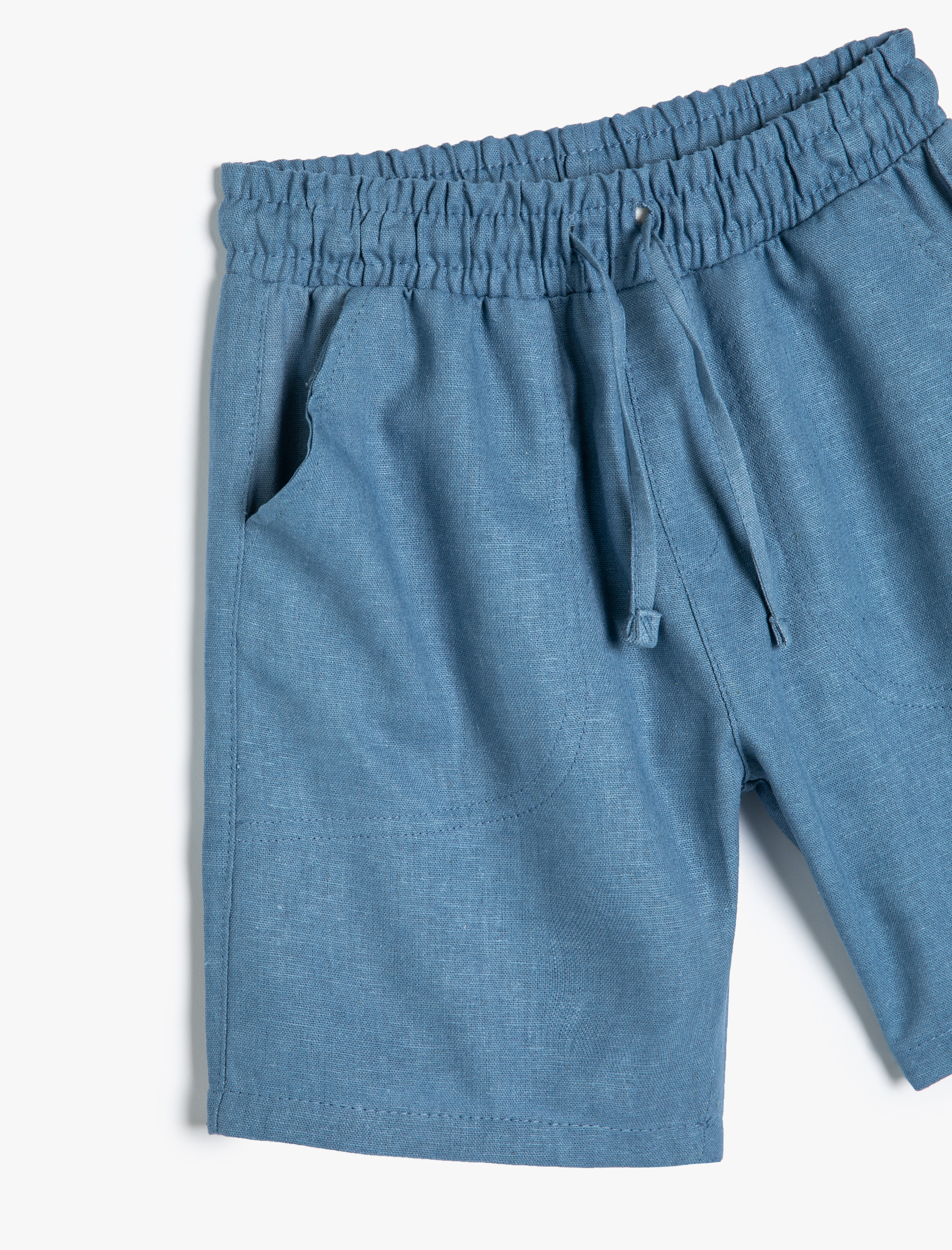  Erkek Çocuk Keten Şort Beli Bağlamalı Cepli