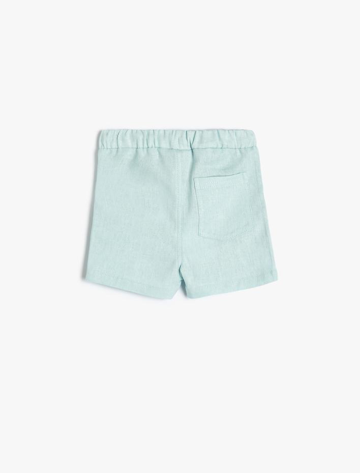 Erkek Bebek Keten Şort Beli Bağlamalı Cepli