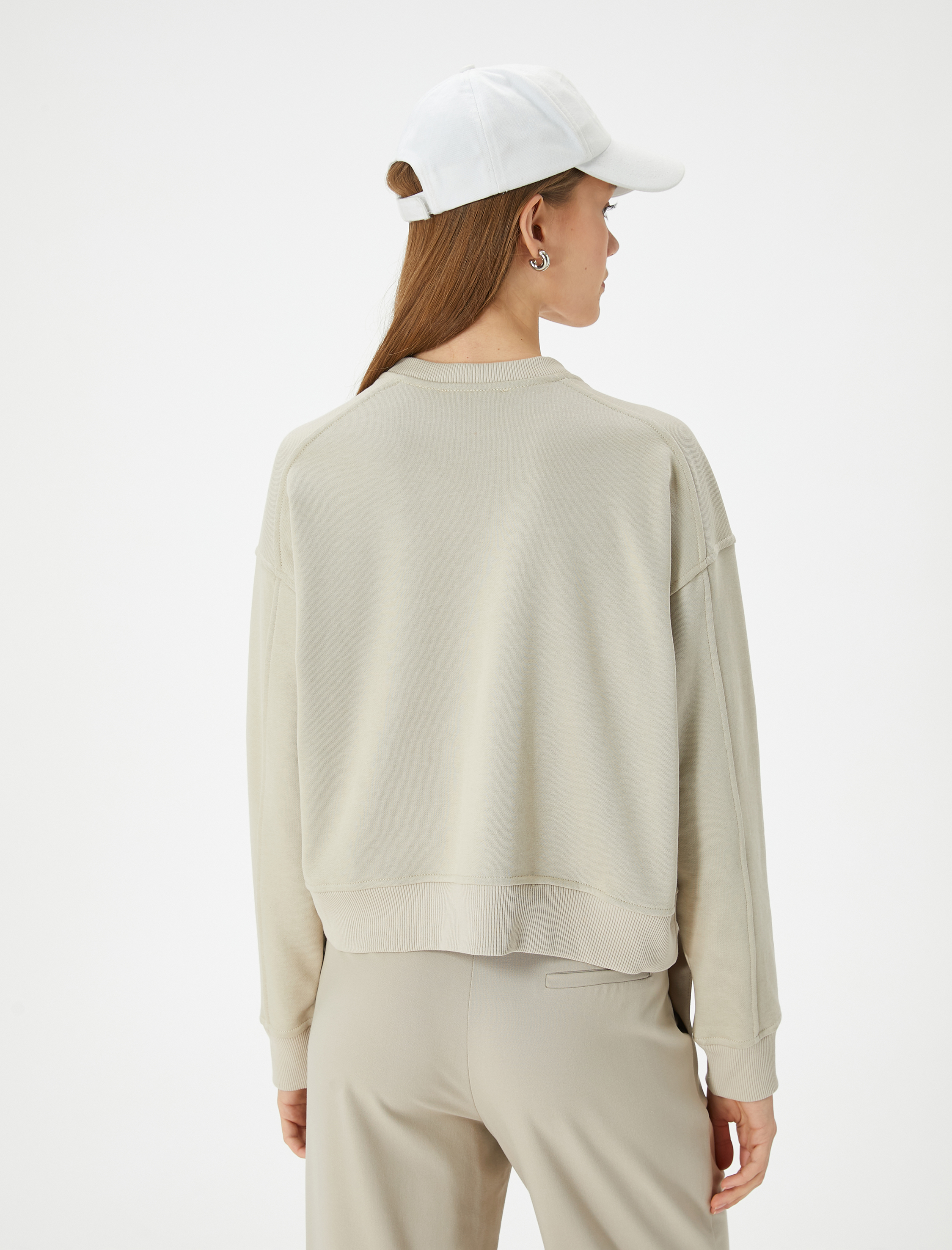 Bisiklet Yaka Sweatshirt Kargo Cepli Ribanalı Standart Kesim