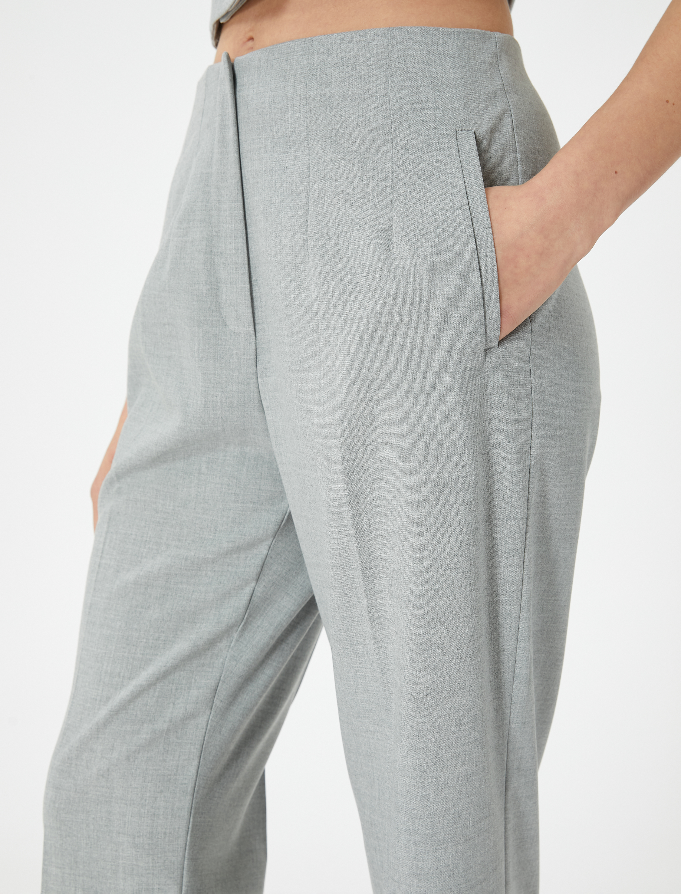   Cigarette Kumaş Pantolon Yüksek Bel Slim Fit Cep Dtaylı