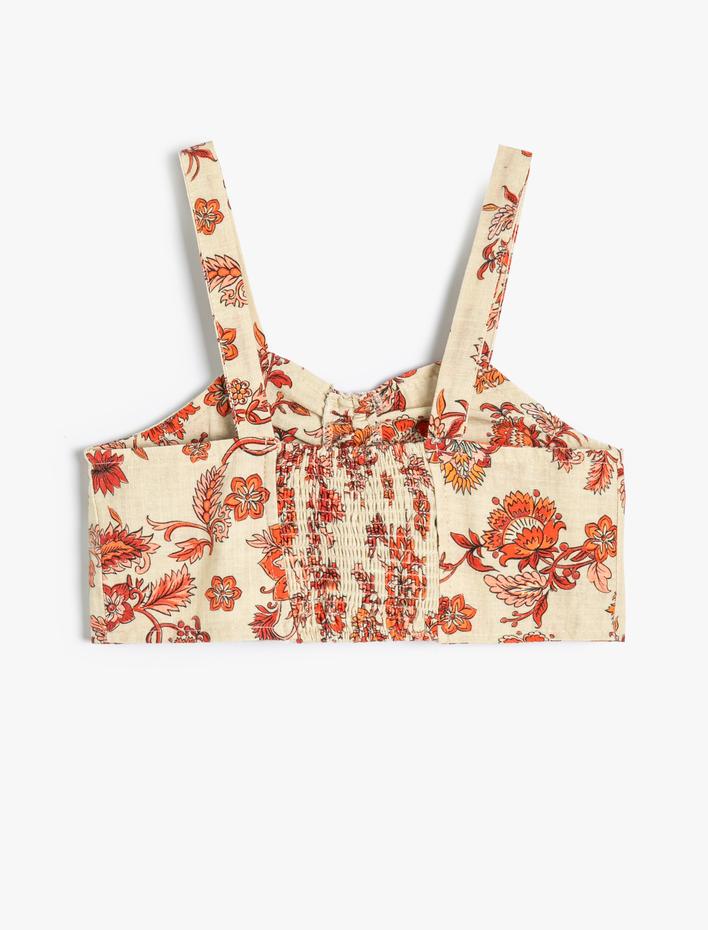 Kız Çocuk Crop Bluz Askılı Önü Büzgülü Pamuklu