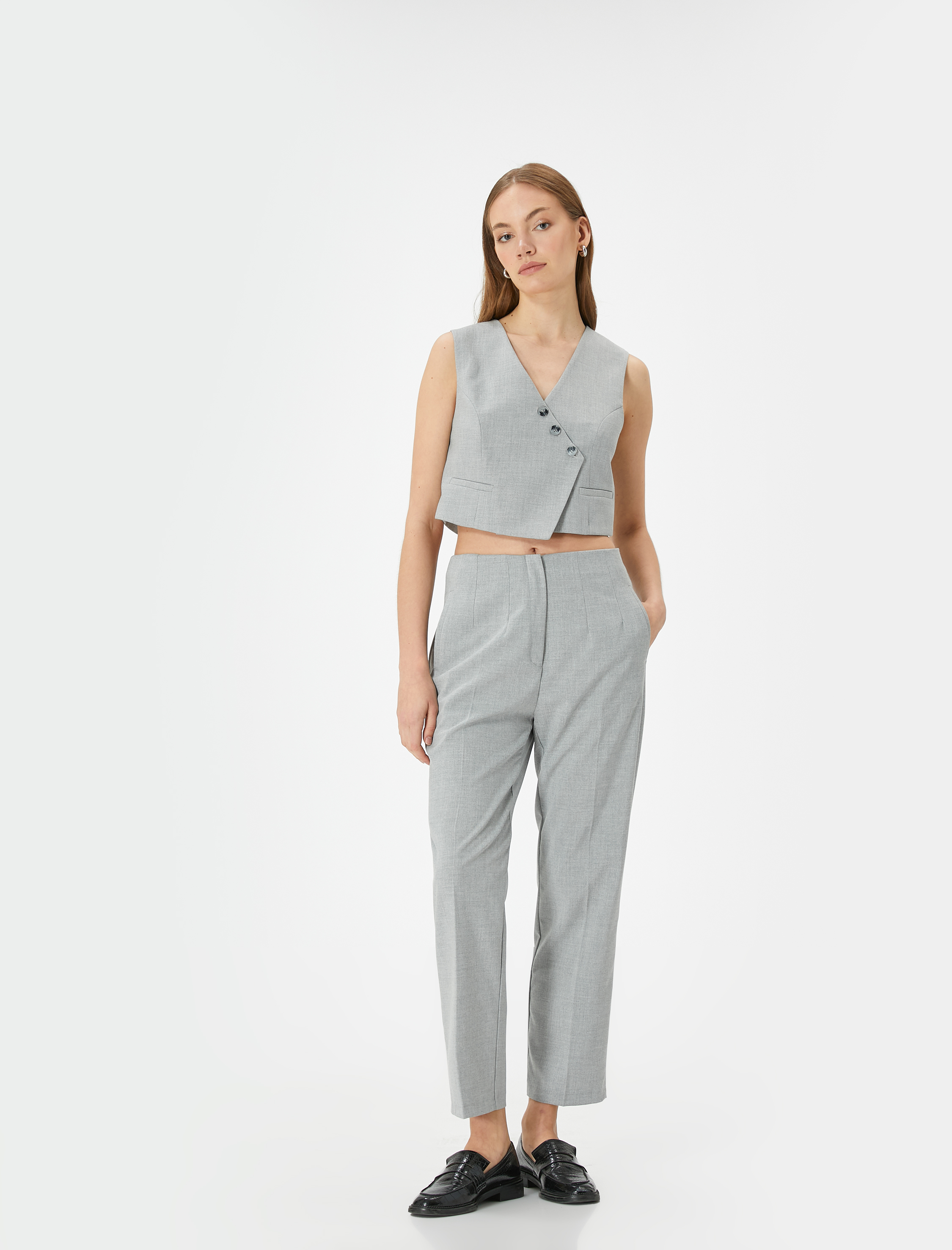   Cigarette Kumaş Pantolon Yüksek Bel Slim Fit Cep Dtaylı