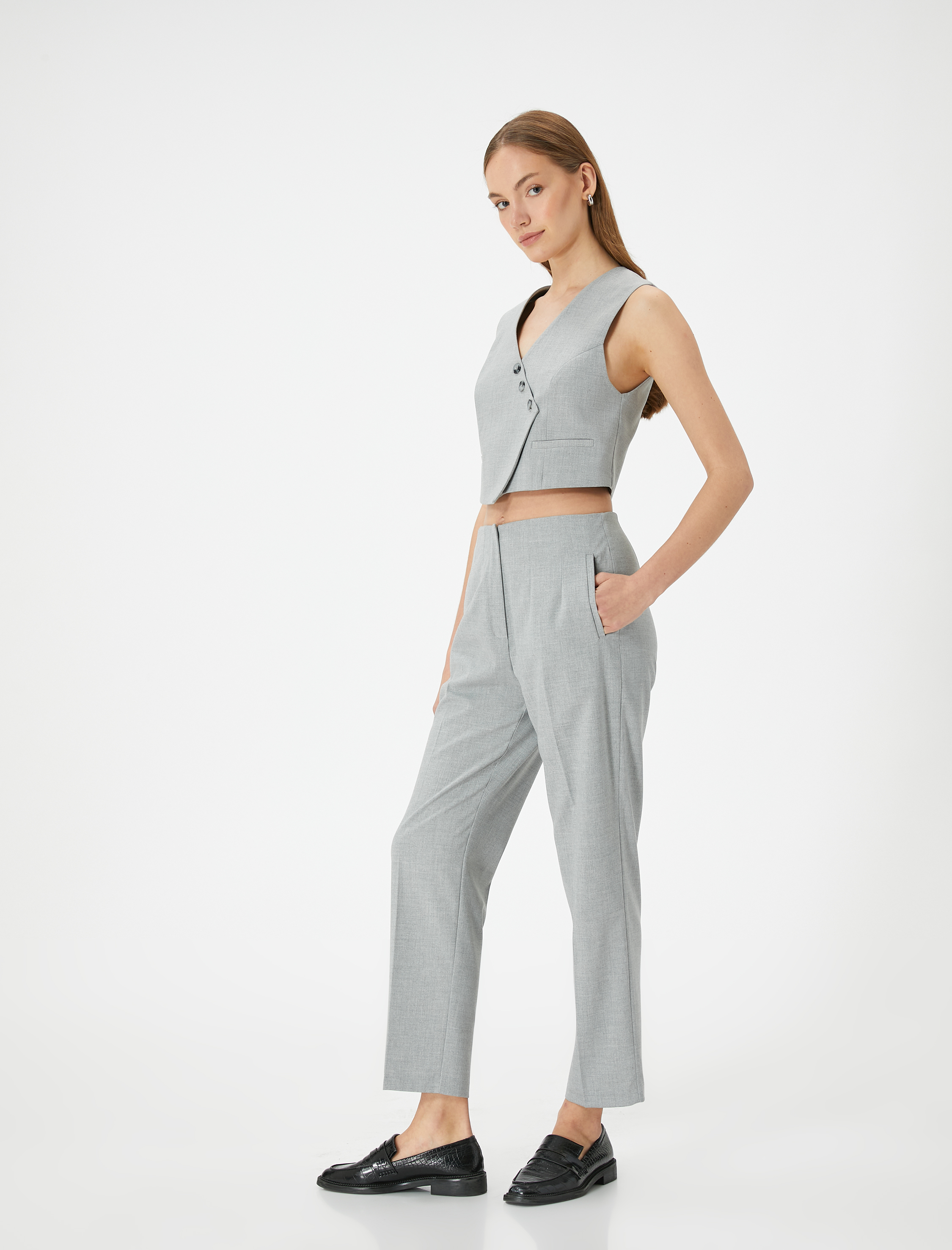   Cigarette Kumaş Pantolon Yüksek Bel Slim Fit Cep Dtaylı