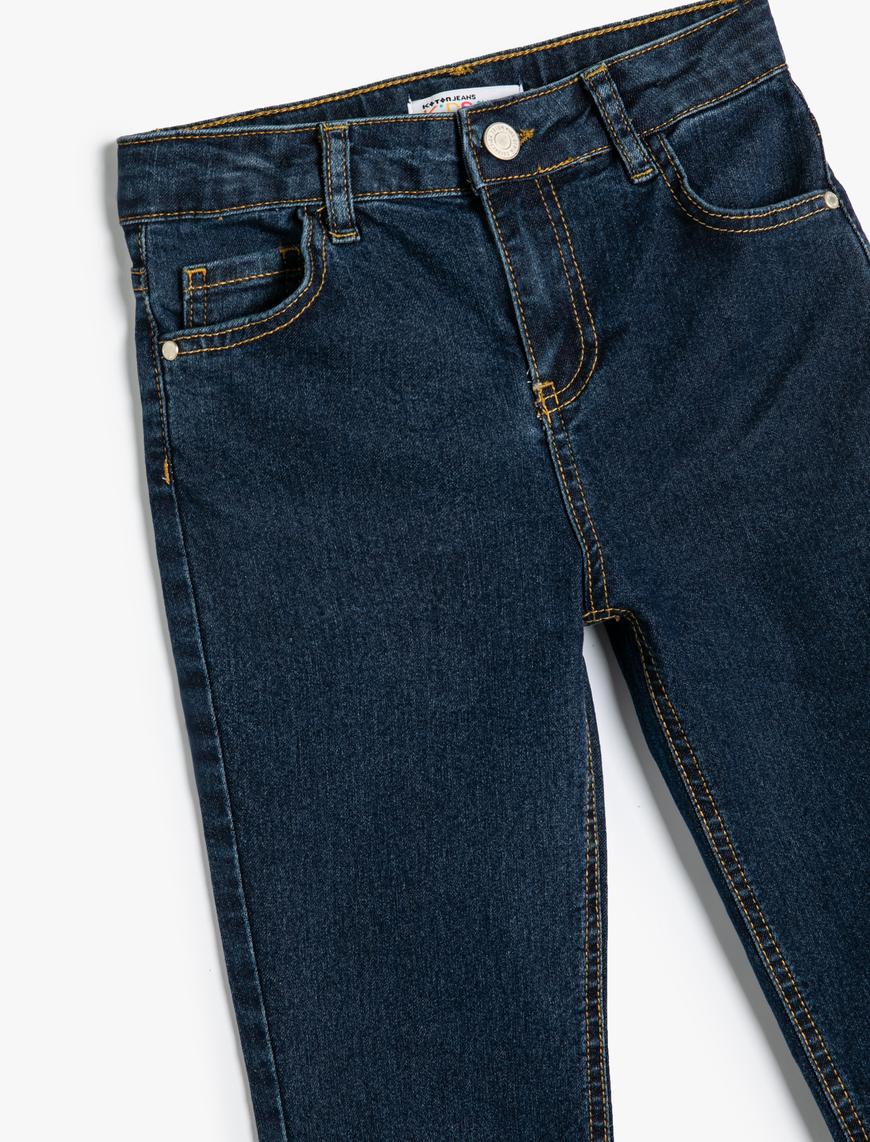  Erkek Çocuk Kot Pantolon Ayarlanabilir Lastikli Pamuklu - Slim Jean