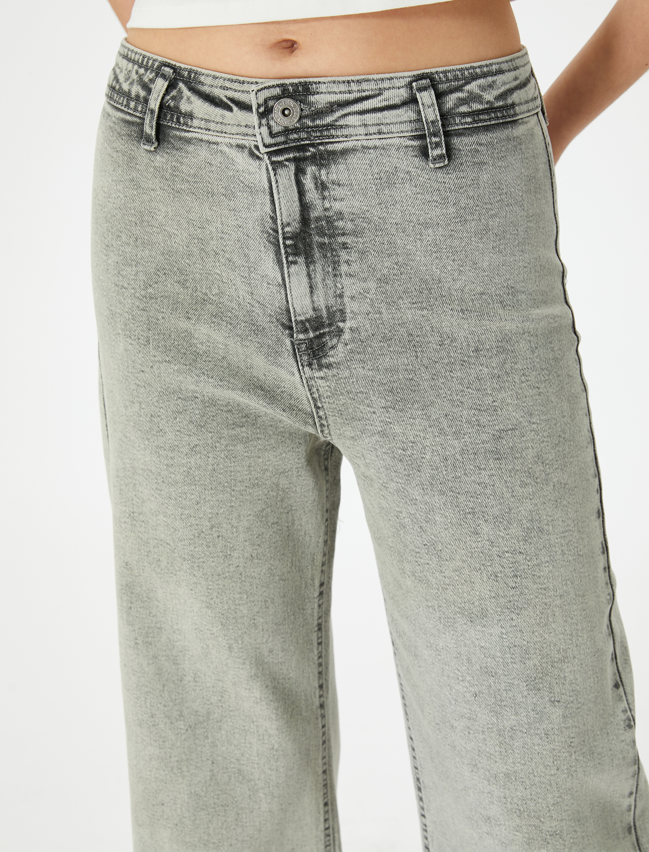   Geniş Kısa Paça Kot Pantolon Yüksek Bel Esnek Rahat Kalıp Cepli Pamuklu - Sandra Jeans