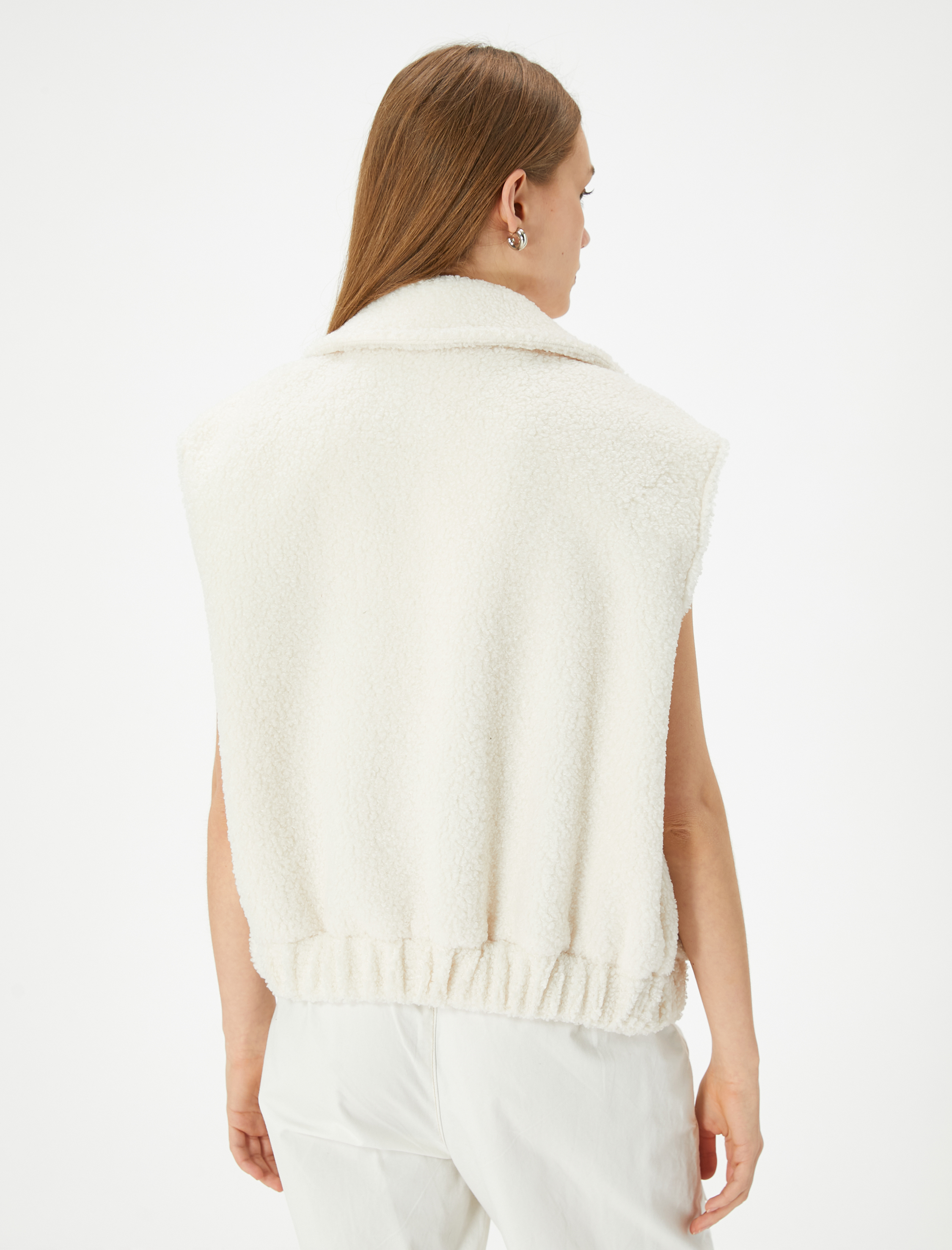   Çıt Çıt Kapama Detaylı Rahat Kesim Fermuarlı Peluş Yelek