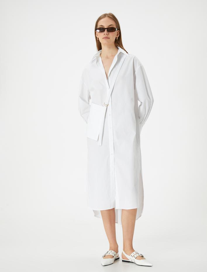  Midi Gömlek Elbise Rahat Kesim Düğmeli Pamuklu