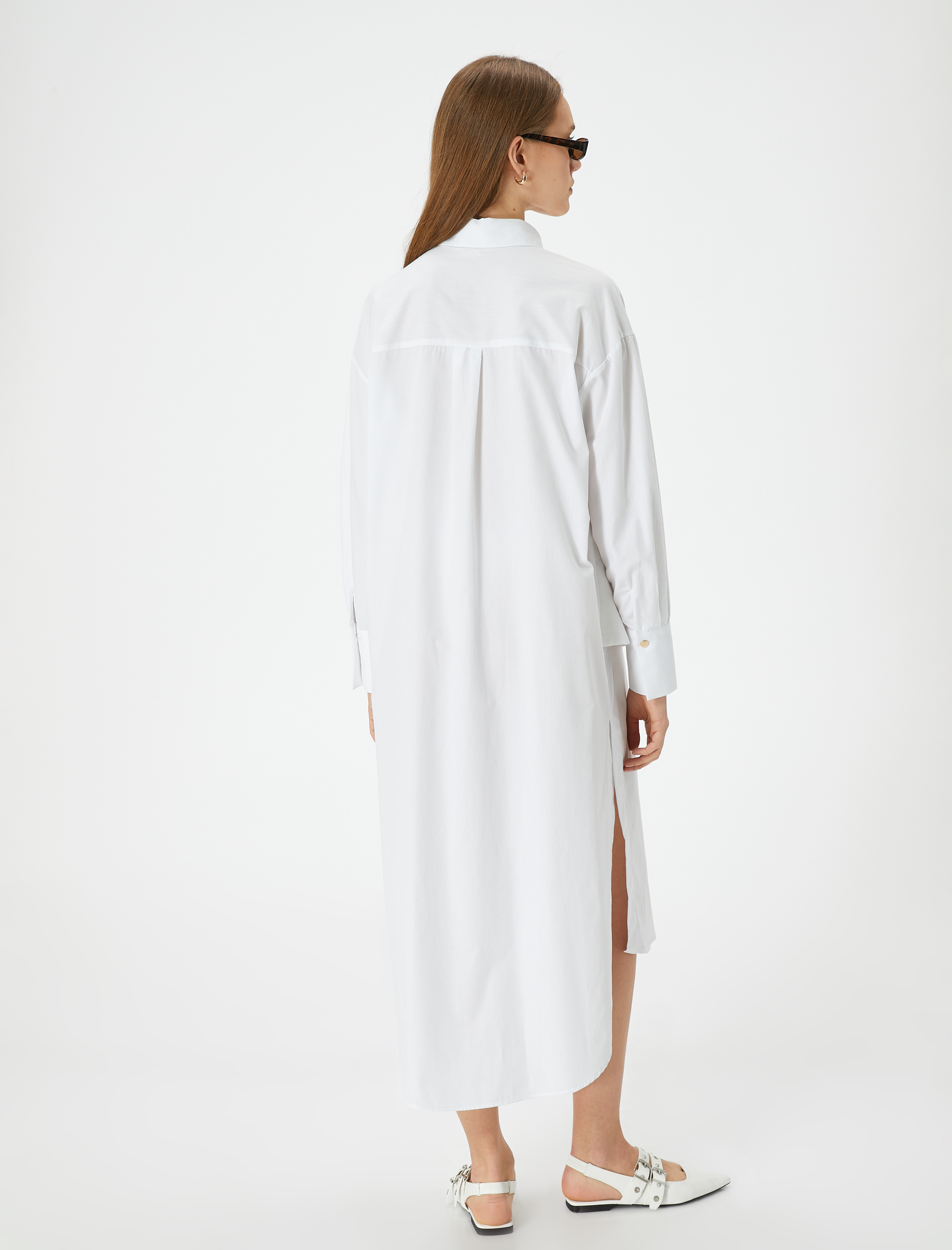   Midi Gömlek Elbise Rahat Kesim Düğmeli Pamuklu