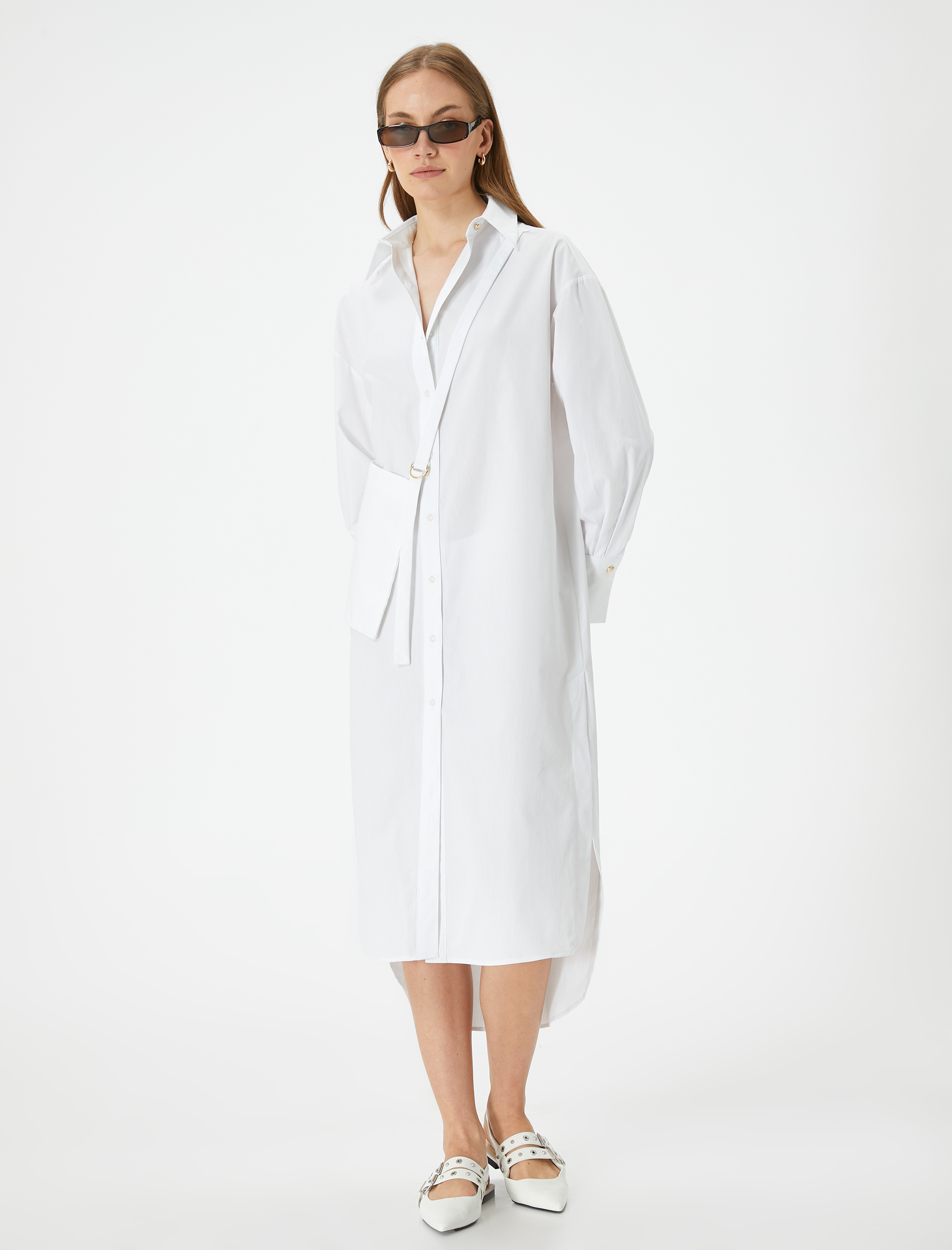   Midi Gömlek Elbise Rahat Kesim Düğmeli Pamuklu