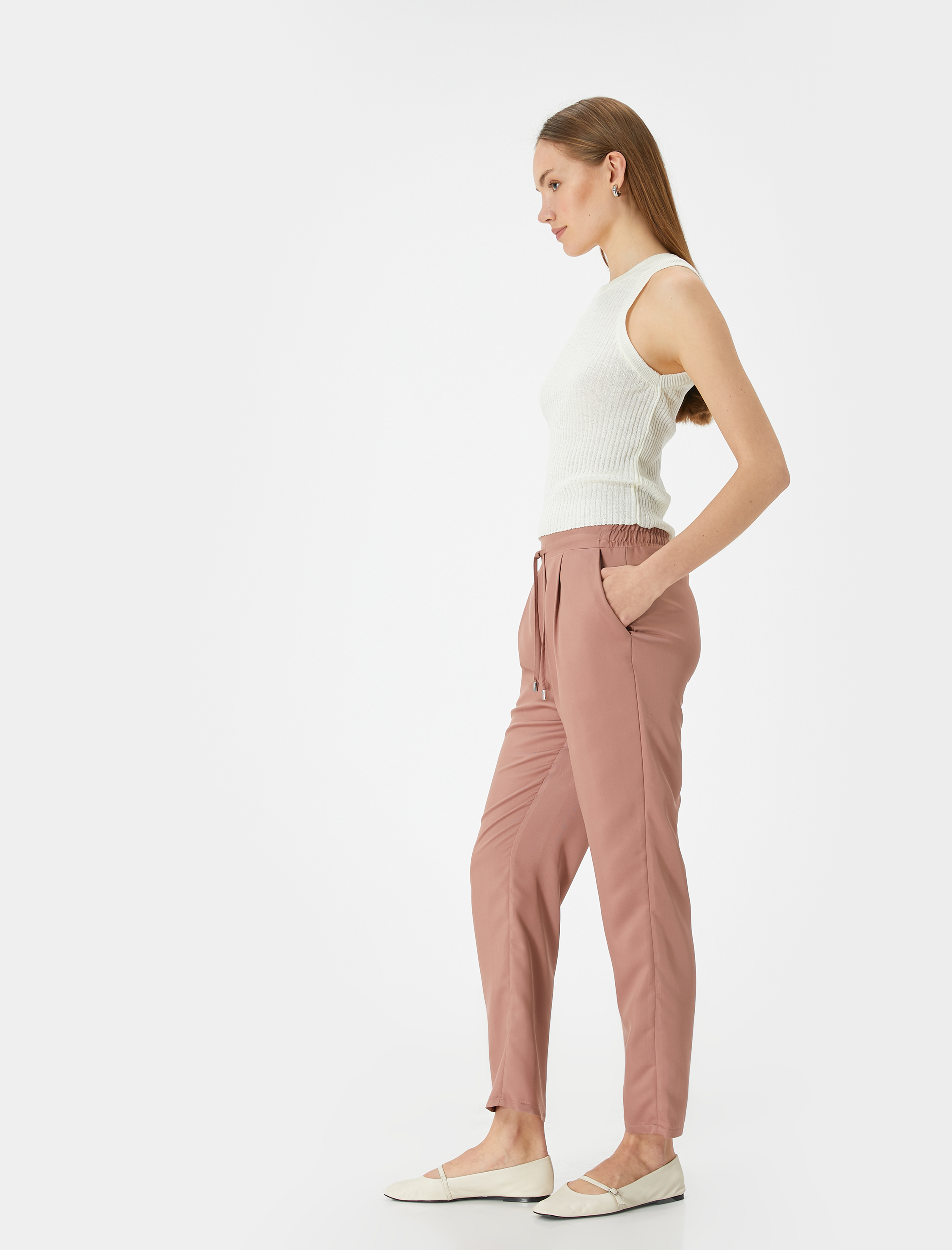   Chino Pantolon Bağcıklı Yüksek Bel Cep Detaylı