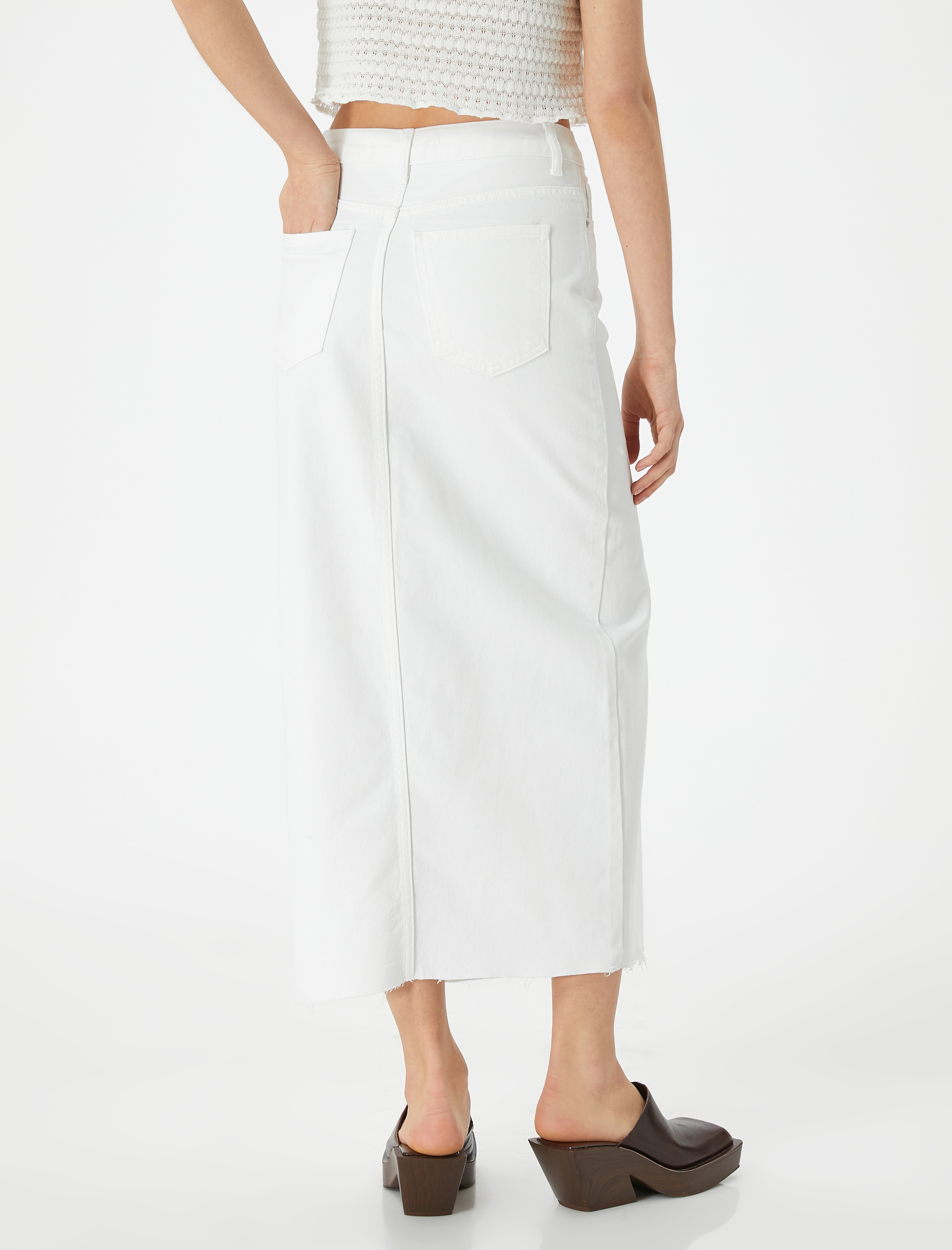   Uzun Kot Etek Önden Yırtmaç Detaylı Yüksek Bel Cepli Rahat Kalıp