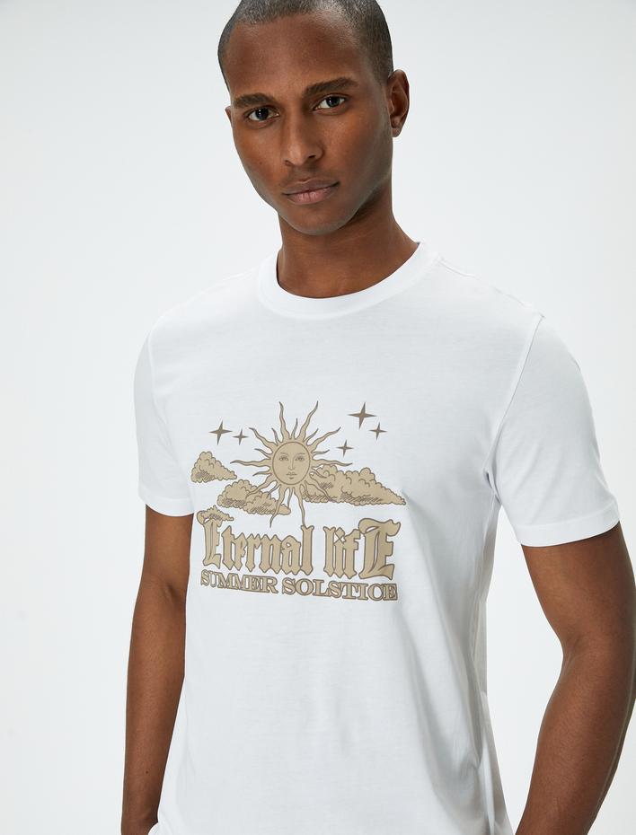  Slogan Baskılı Pamuklu Bisiklet Yaka Slim Fit Tişört