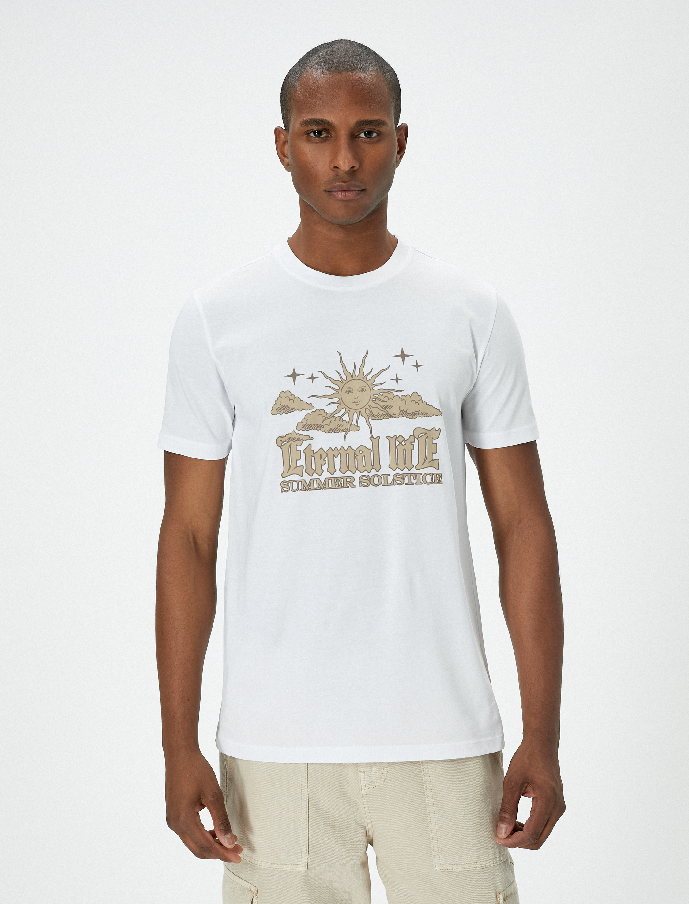   Slogan Baskılı Pamuklu Bisiklet Yaka Slim Fit Tişört