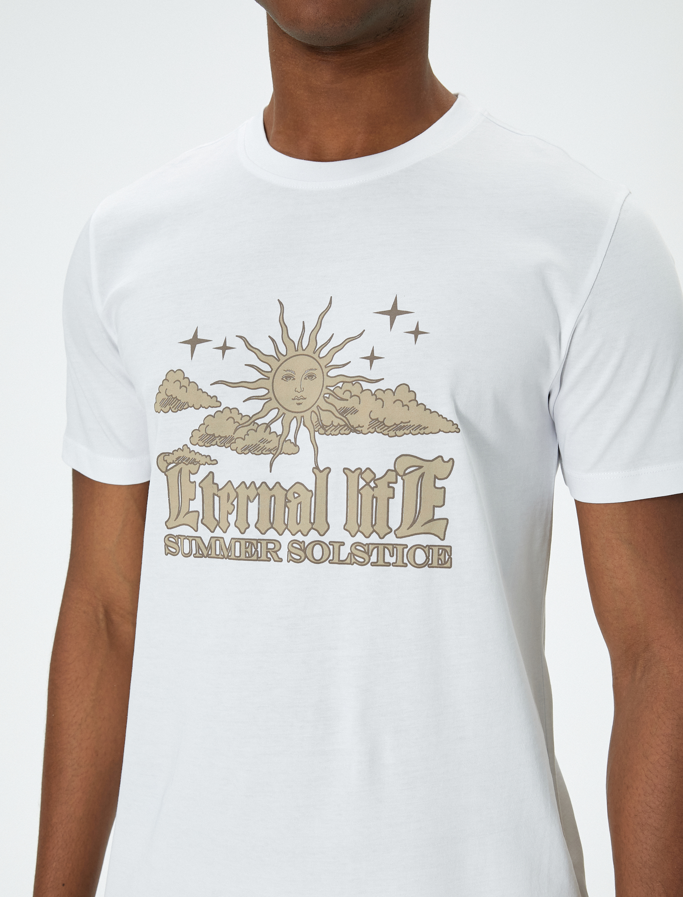   Slogan Baskılı Pamuklu Bisiklet Yaka Slim Fit Tişört