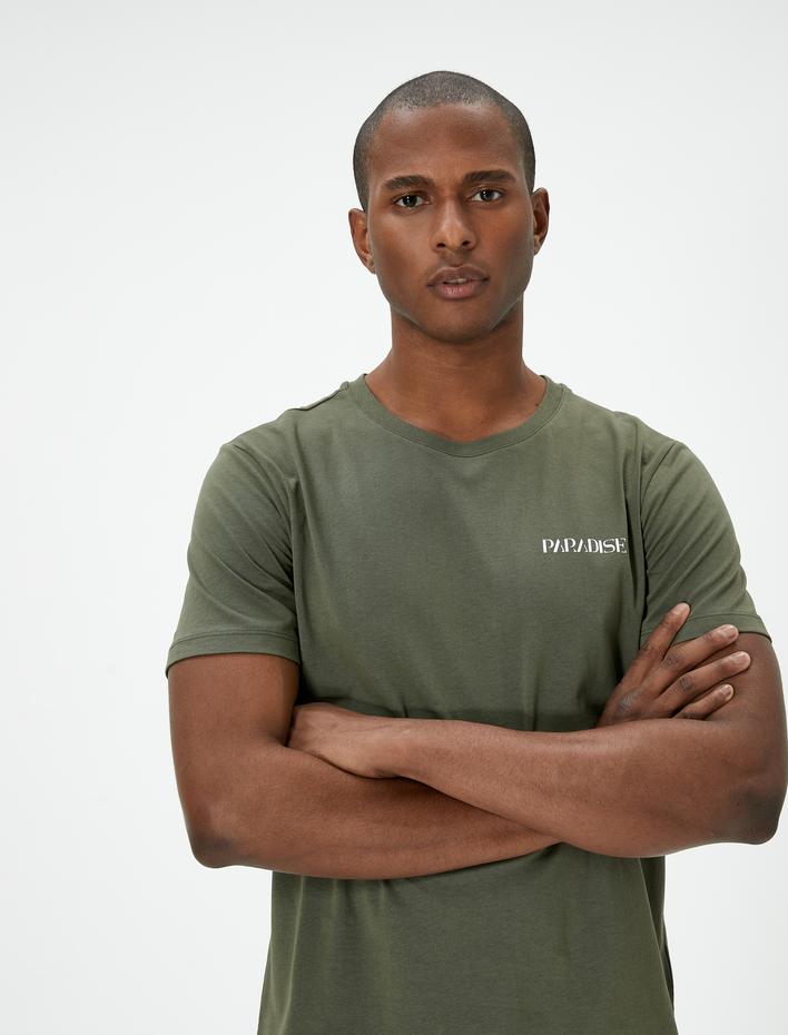  Slogan Baskılı Tişört Slim Fit Kısa Kollu Bisiklet Yaka Pamuklu