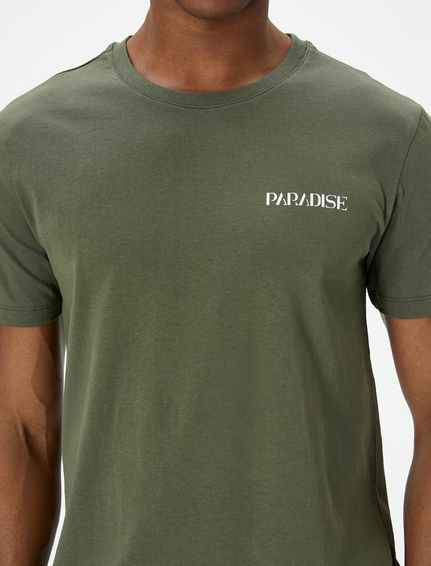   Slogan Baskılı Tişört Slim Fit Kısa Kollu Bisiklet Yaka Pamuklu