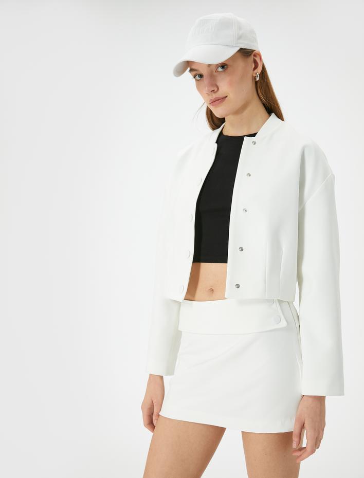  Süper Mini Etek Katlamalı Bel Düğme Detaylı