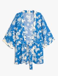 Oversize Kimono Viskon Çiçekli Kuşaklı