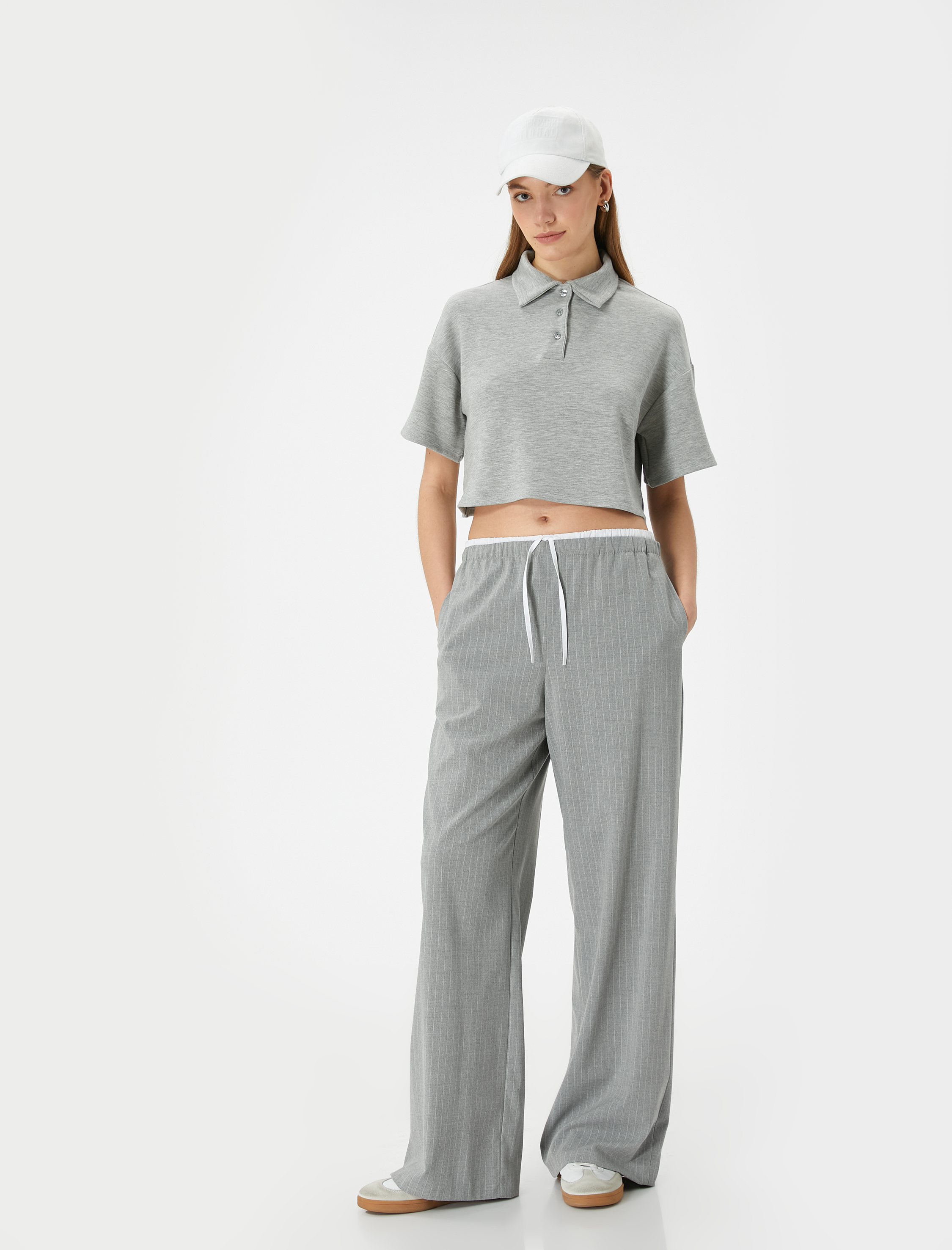 Polo Yaka Tişört Crop Kısa Kollu Düğmeli Viskon Karışımlı