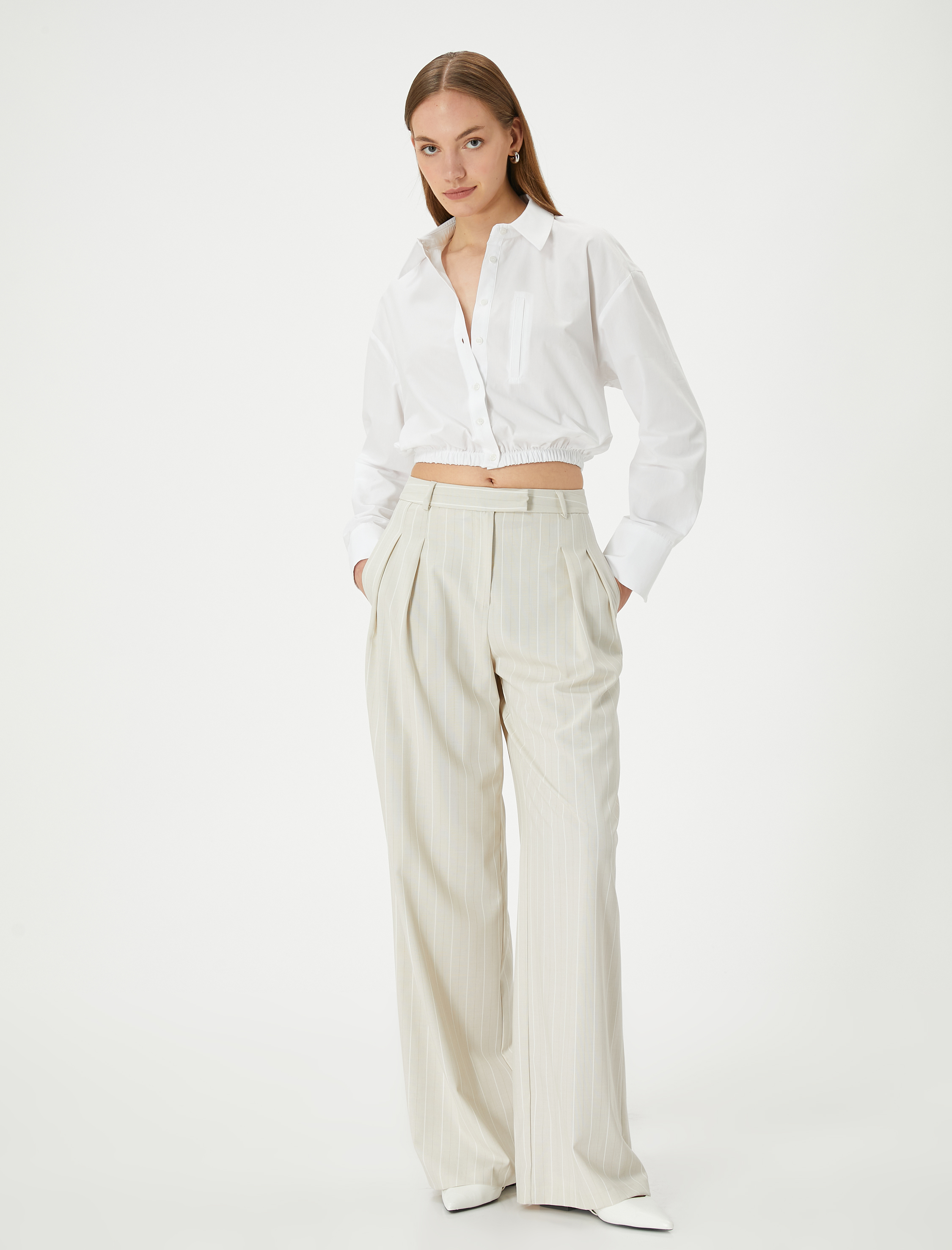   Crop Gömlek Beli Lastikli Düğmeli Pamuklu Standart Kesim