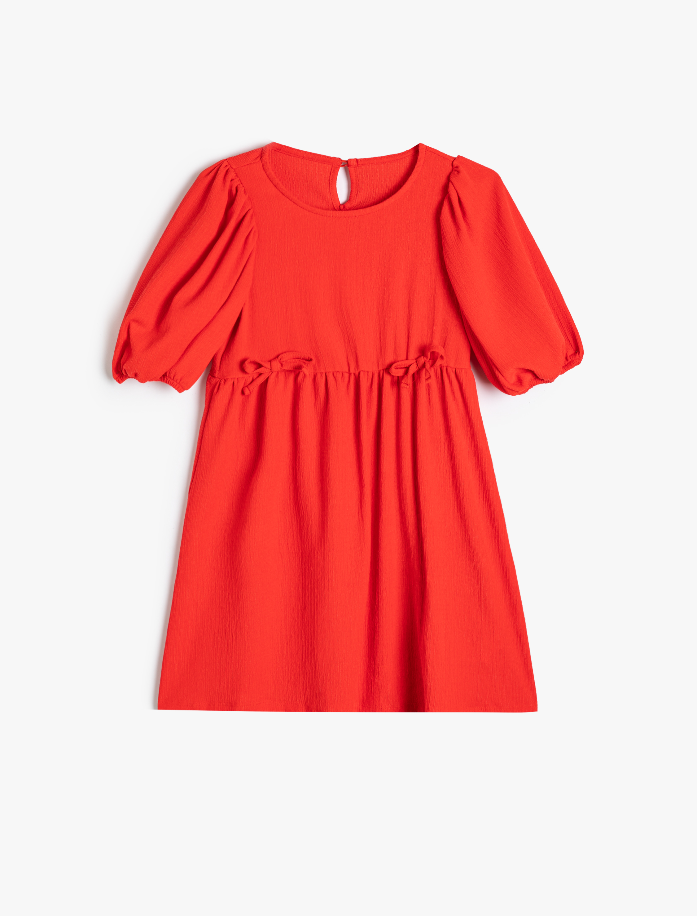  Kız Çocuk Elbise Balon Kollu Yuvarlak Yaka