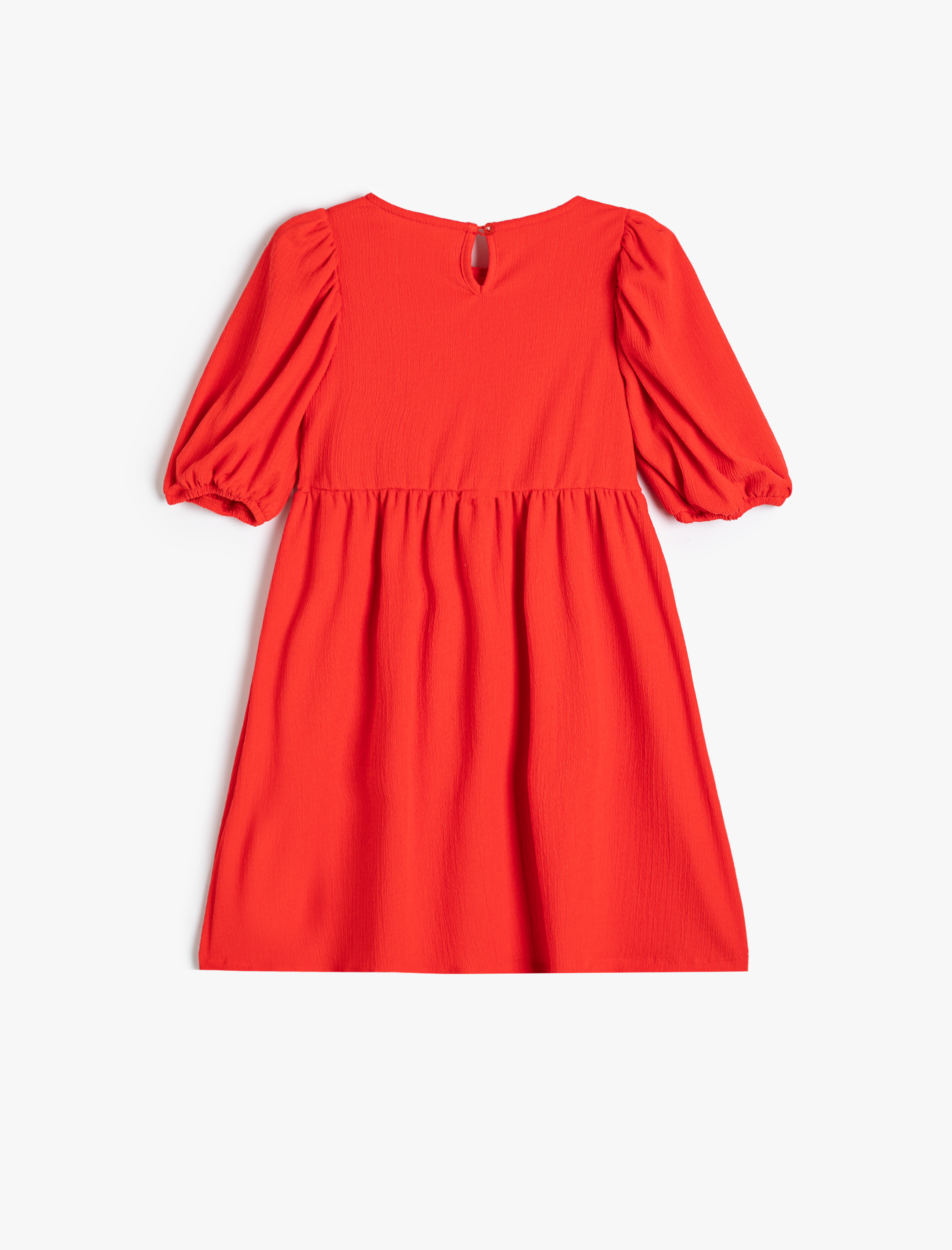  Kız Çocuk Elbise Balon Kollu Yuvarlak Yaka