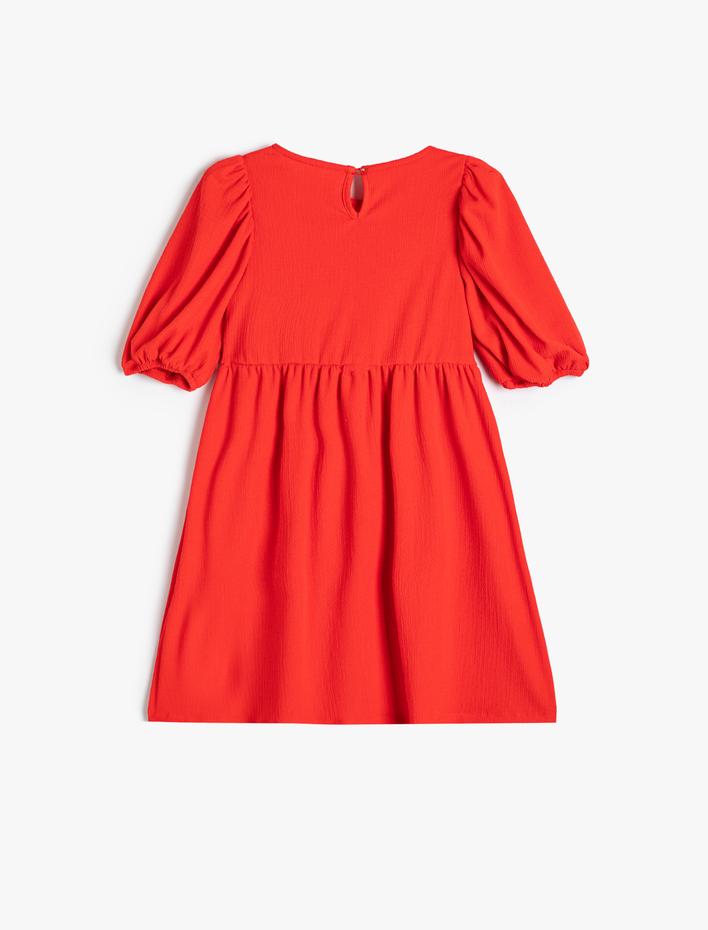 Kız Çocuk Elbise Balon Kollu Yuvarlak Yaka