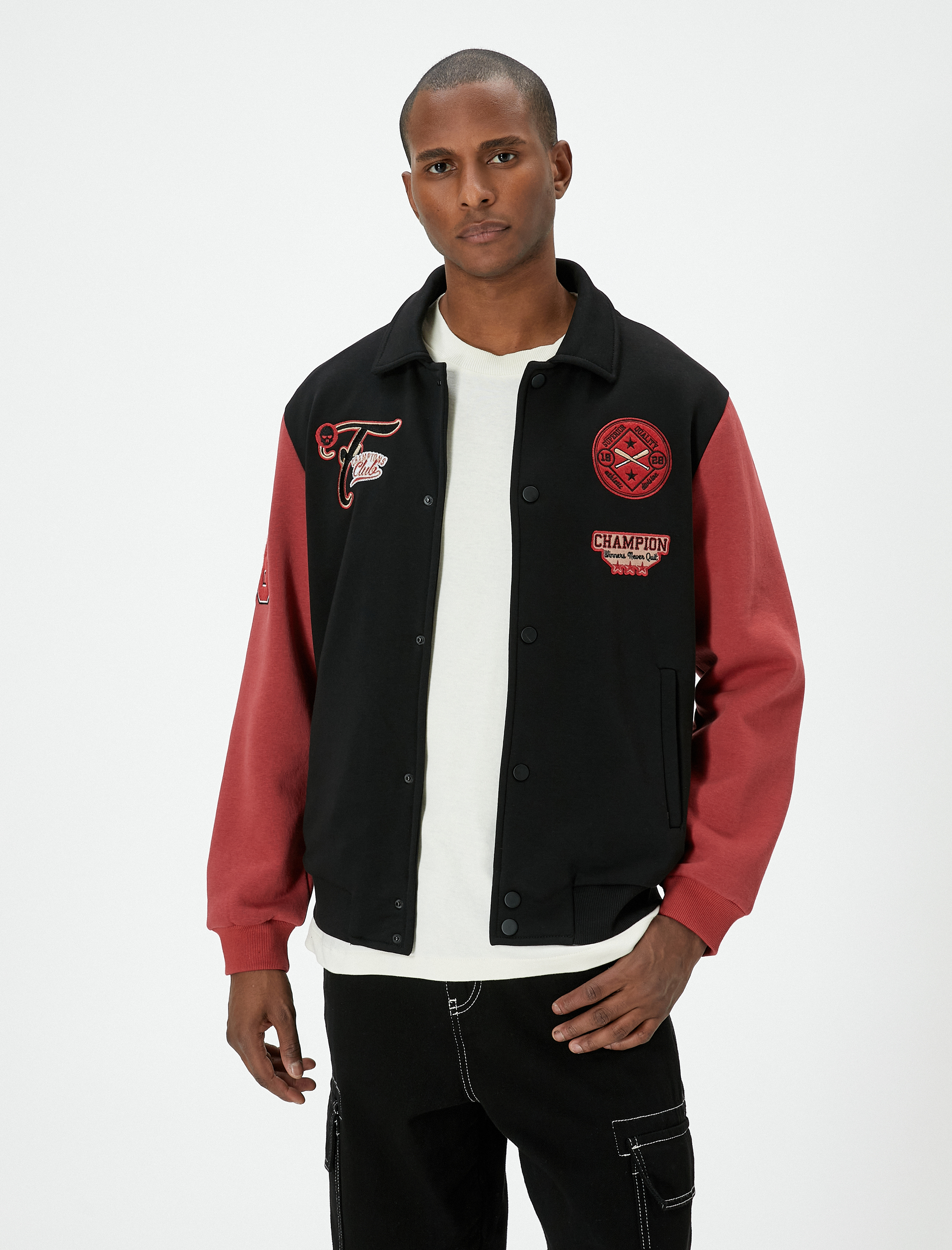   Kolej Ceket İşlemeli Çıtçıt Düğmeli Cepli Klasik Yaka Şardonlu