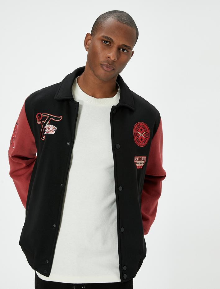  Kolej Ceket İşlemeli Çıtçıt Düğmeli Cepli Klasik Yaka Şardonlu