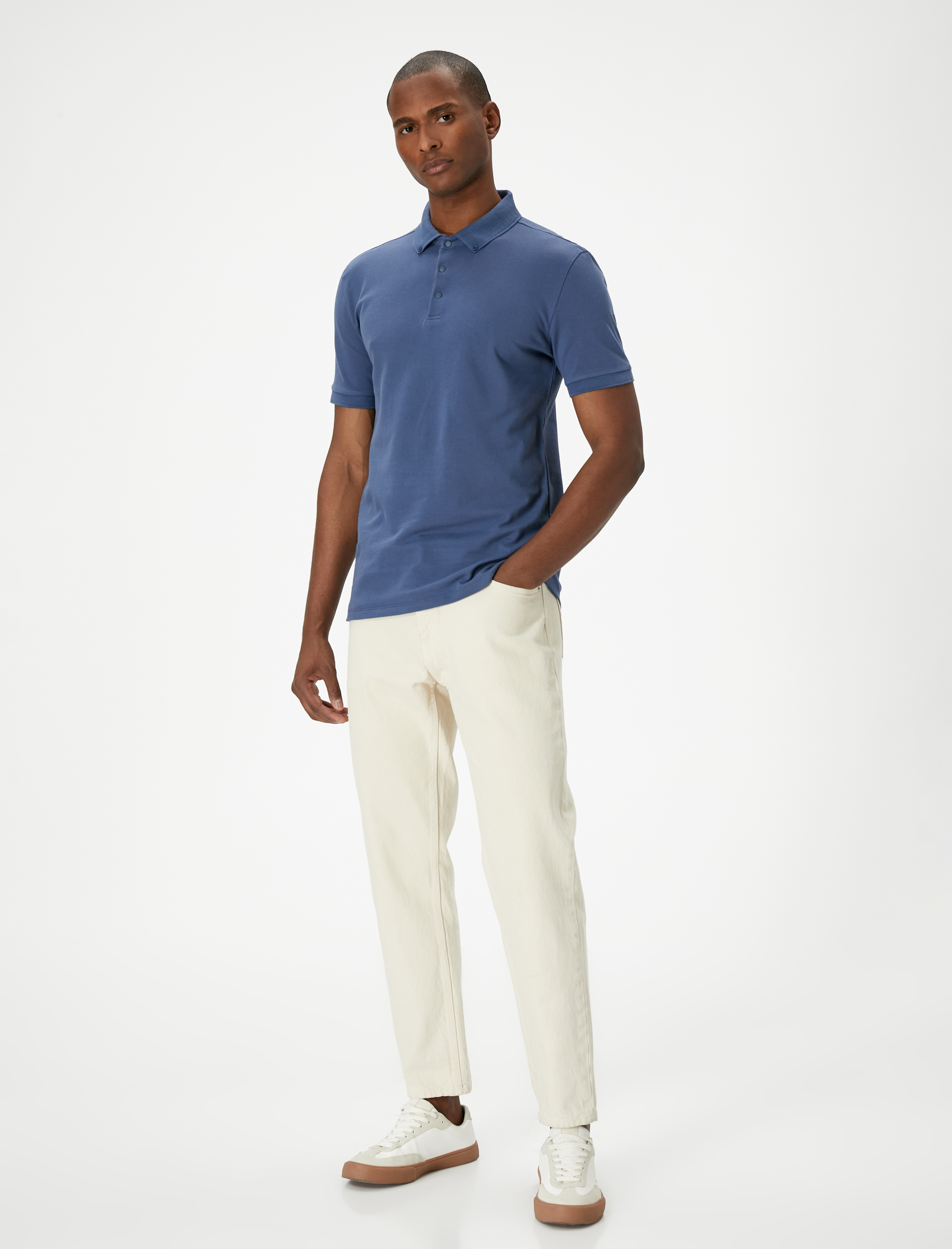   Polo Yaka Tişört Slim Fit Çıt Çıt Düğme Detaylı Kısa Kollu Pamuklu