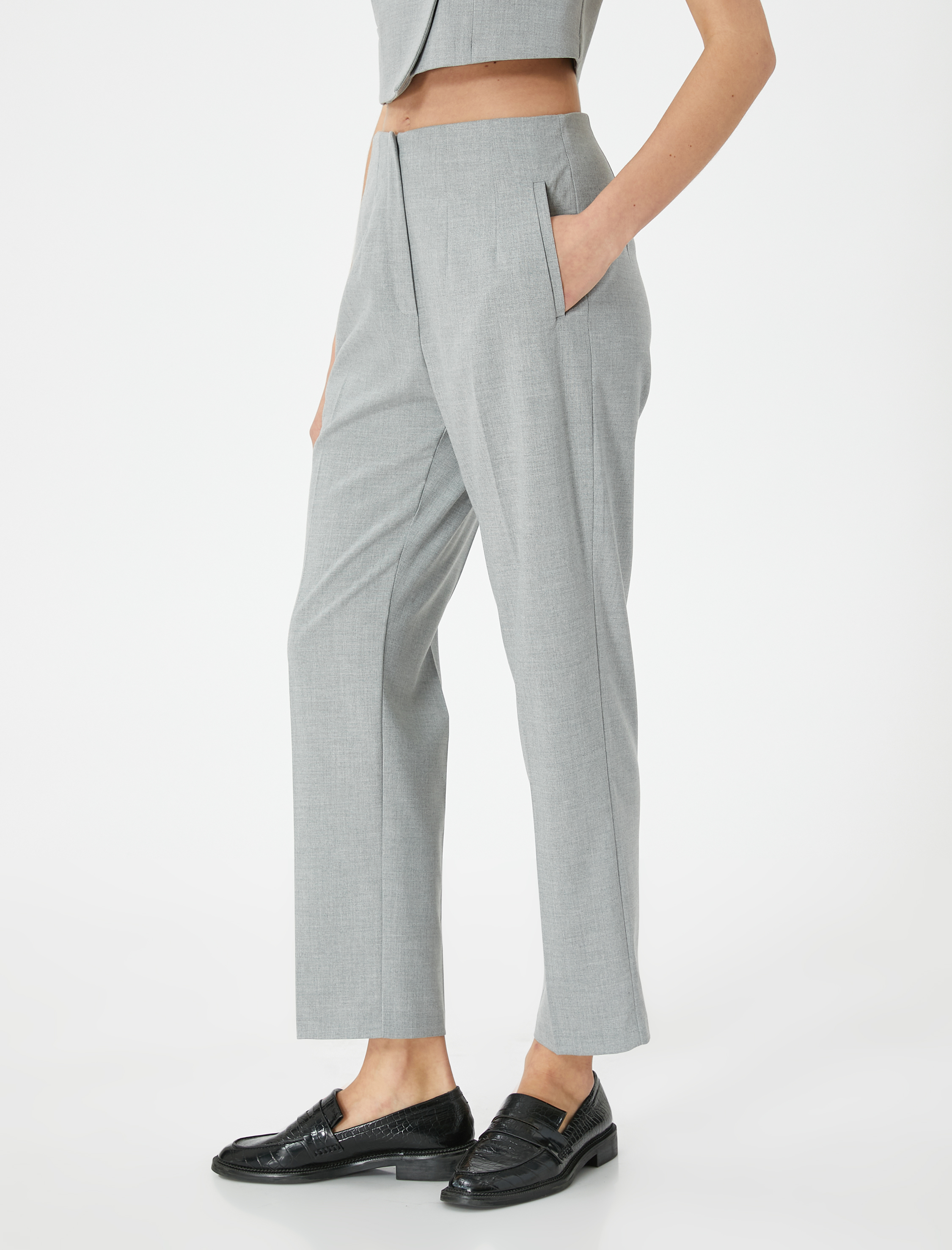   Cigarette Kumaş Pantolon Yüksek Bel Slim Fit Cep Dtaylı