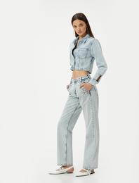 Yüksel Bel Düz Paça Taşlı Kot Pantolon Cepli - Eve Straight Jeans