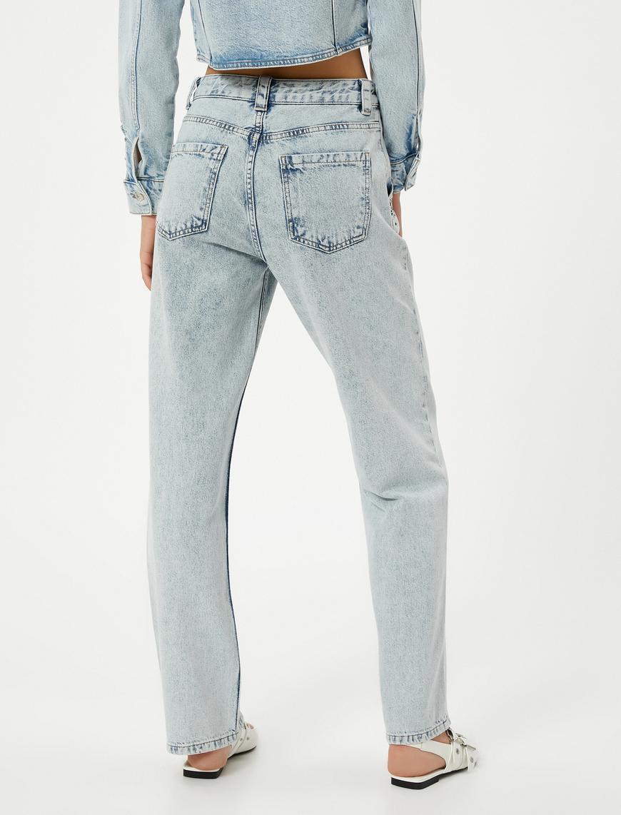   Yüksel Bel Düz Paça Taşlı Kot Pantolon Cepli - Eve Straight Jeans