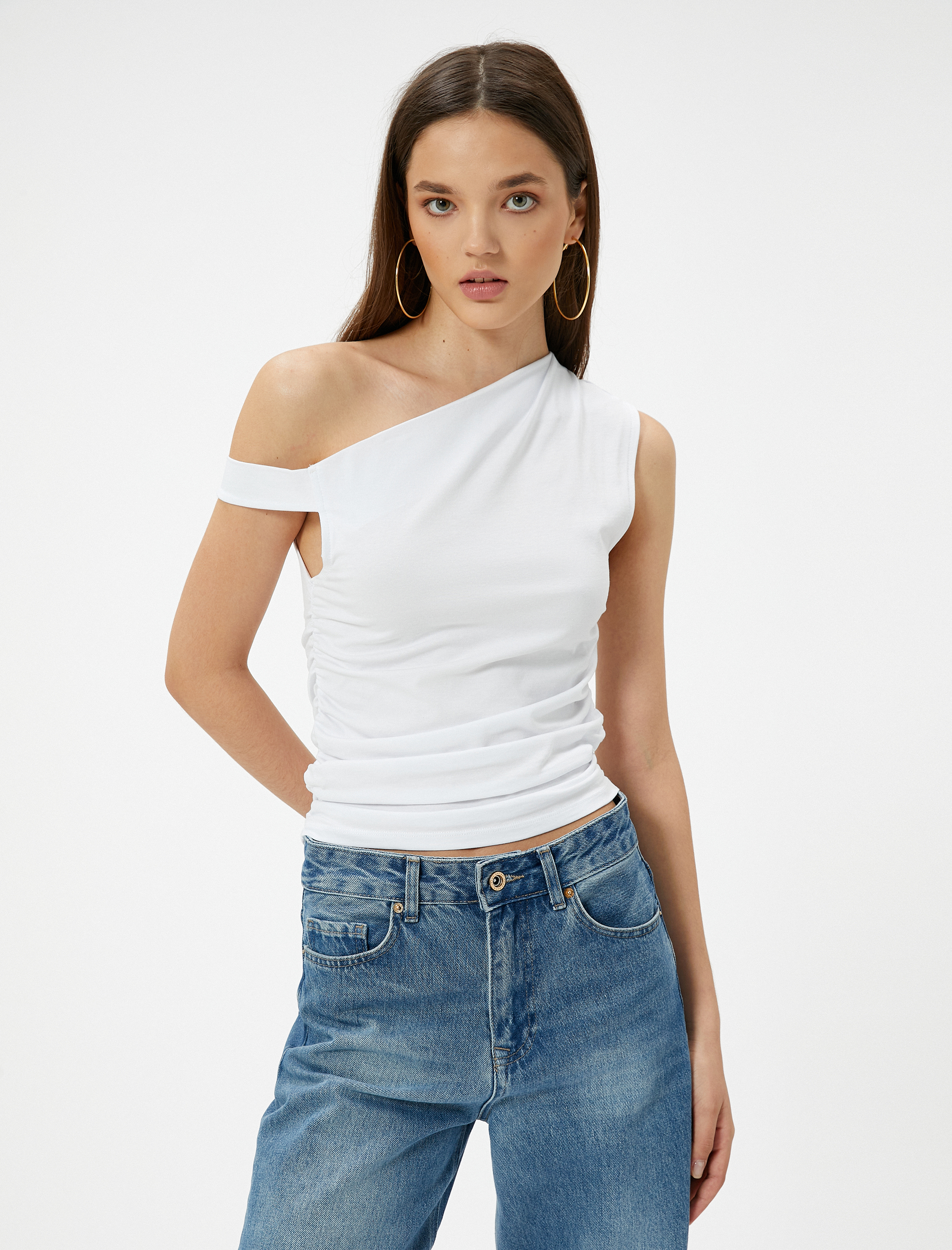 Tek Omuz Kolsuz Tişört  Slim Fit Pamuklu