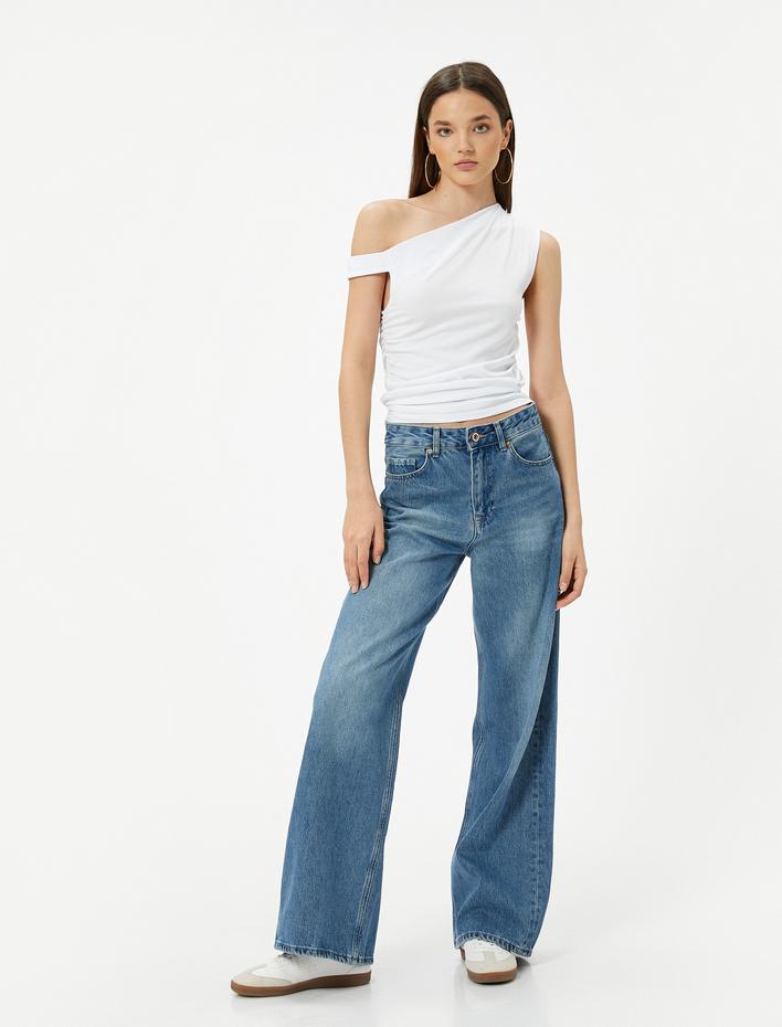  Tek Omuz Kolsuz Tişört  Slim Fit Pamuklu