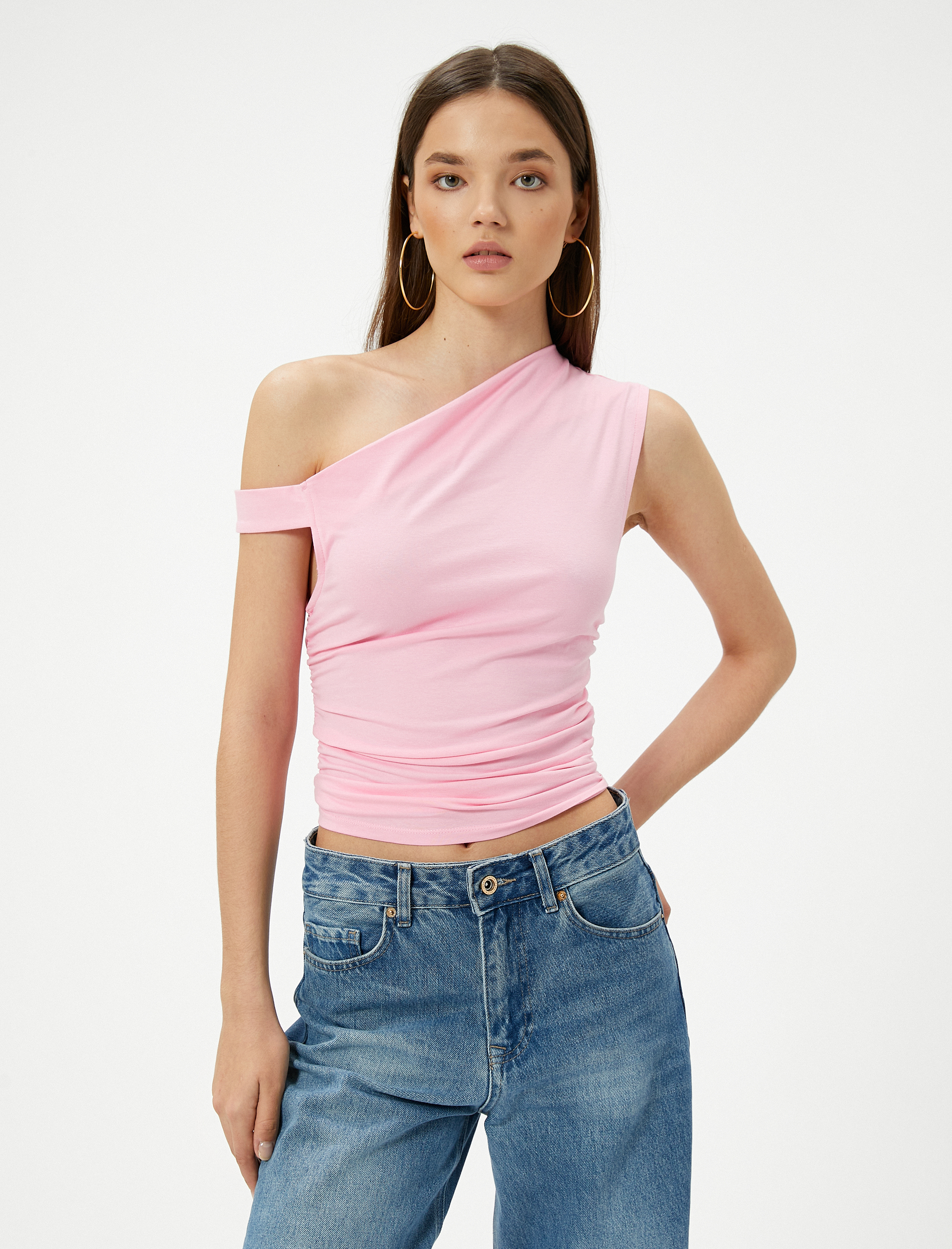 Tek Omuz Kolsuz Tişört  Slim Fit Pamuklu