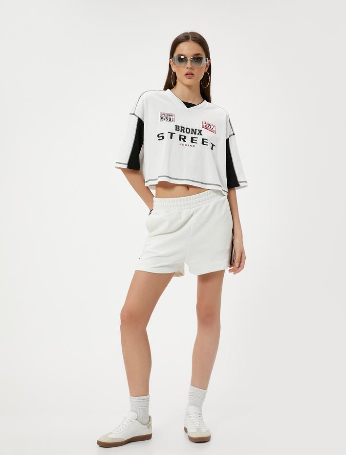  Mini Şort Yüksek Bel Yandan Çizgi Detaylı Cepli