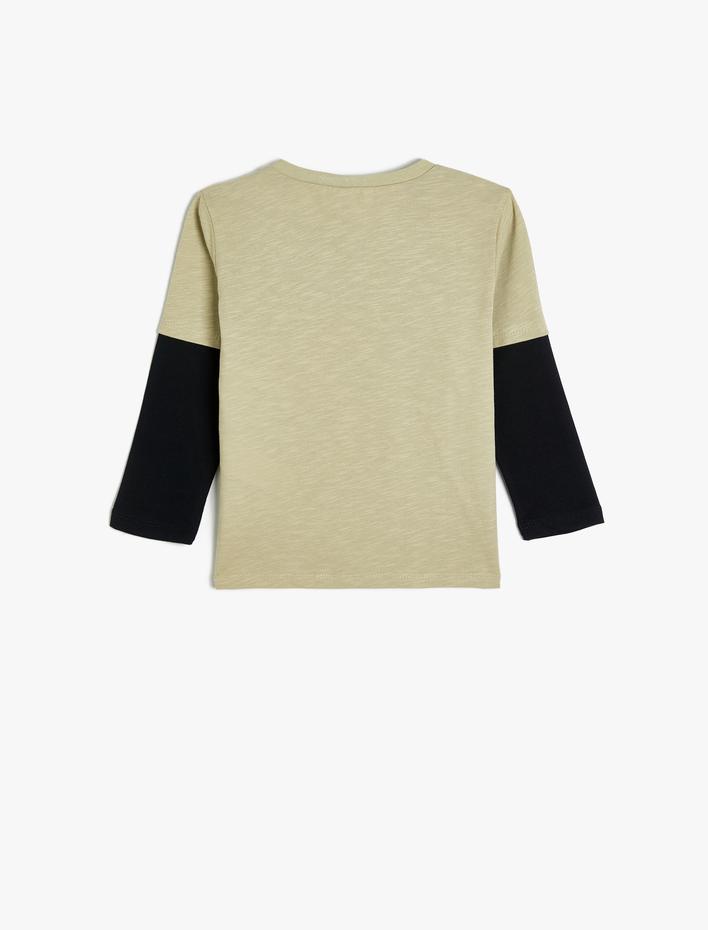 Erkek Bebek Tişört Dinozor Baskılı Uzun Kollu Bisiklet Yaka Pamuklu