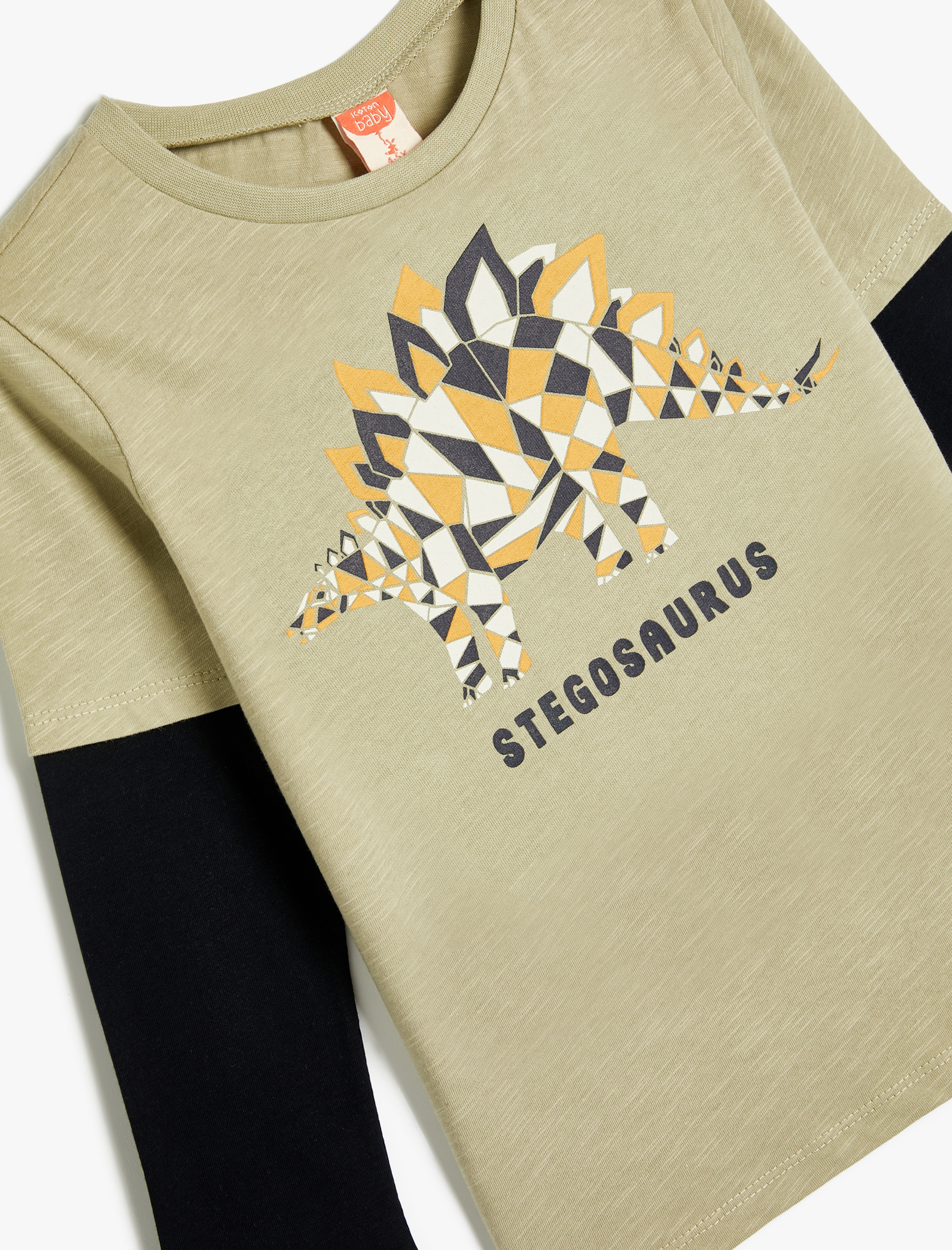  Erkek Bebek Tişört Dinozor Baskılı Uzun Kollu Bisiklet Yaka Pamuklu