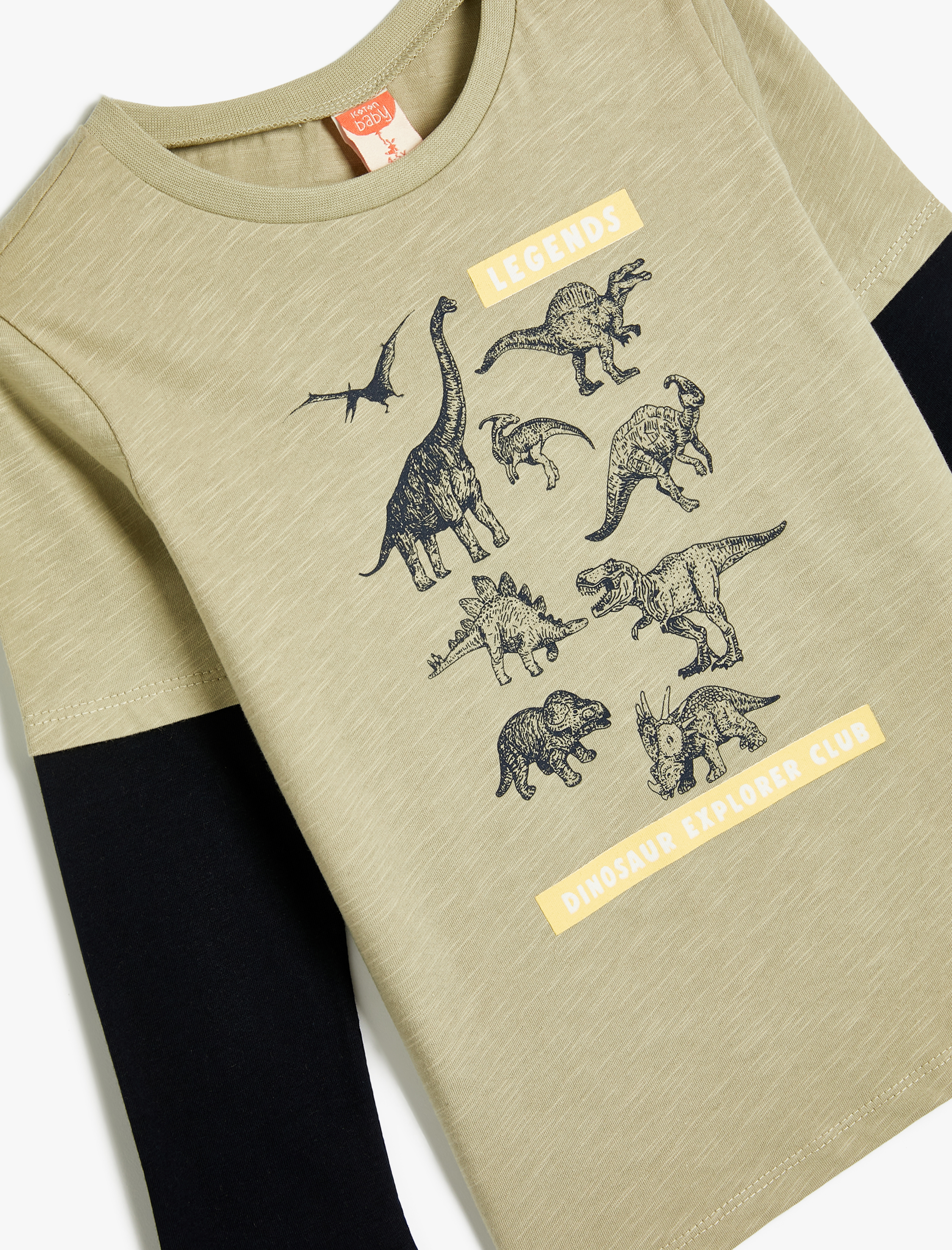  Erkek Bebek Tişört Dinozor Baskılı Uzun Kollu Bisiklet Yaka Pamuklu