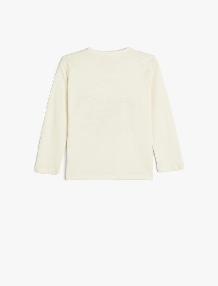 Kız Bebek Uzun Kollu Bisiklet Yaka Baskı Detaylı Pamuklu Tişört