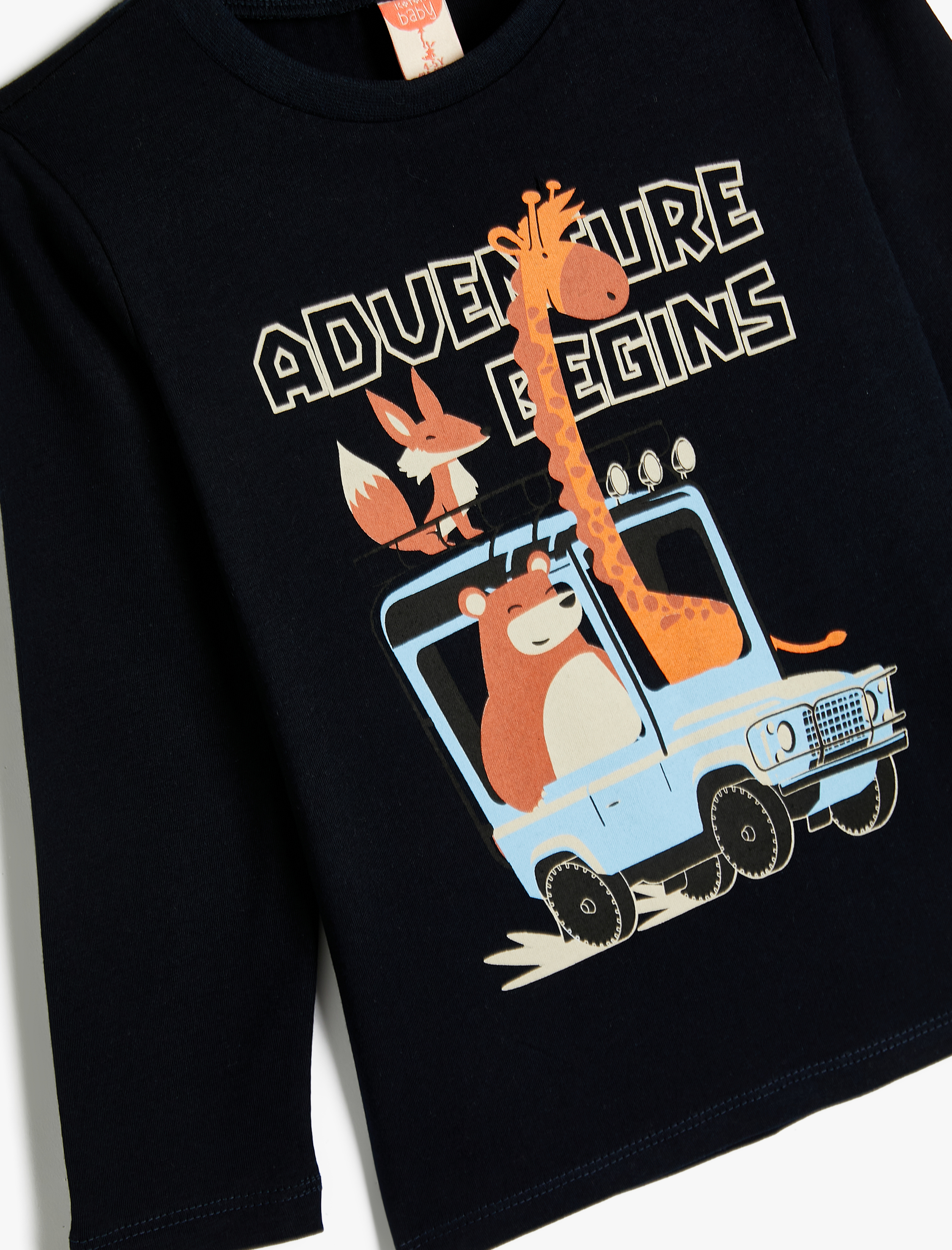  Erkek Bebek Tişört Uzun Kollu Bisiklet Yaka Hayvanlar Baskılı Pamuklu