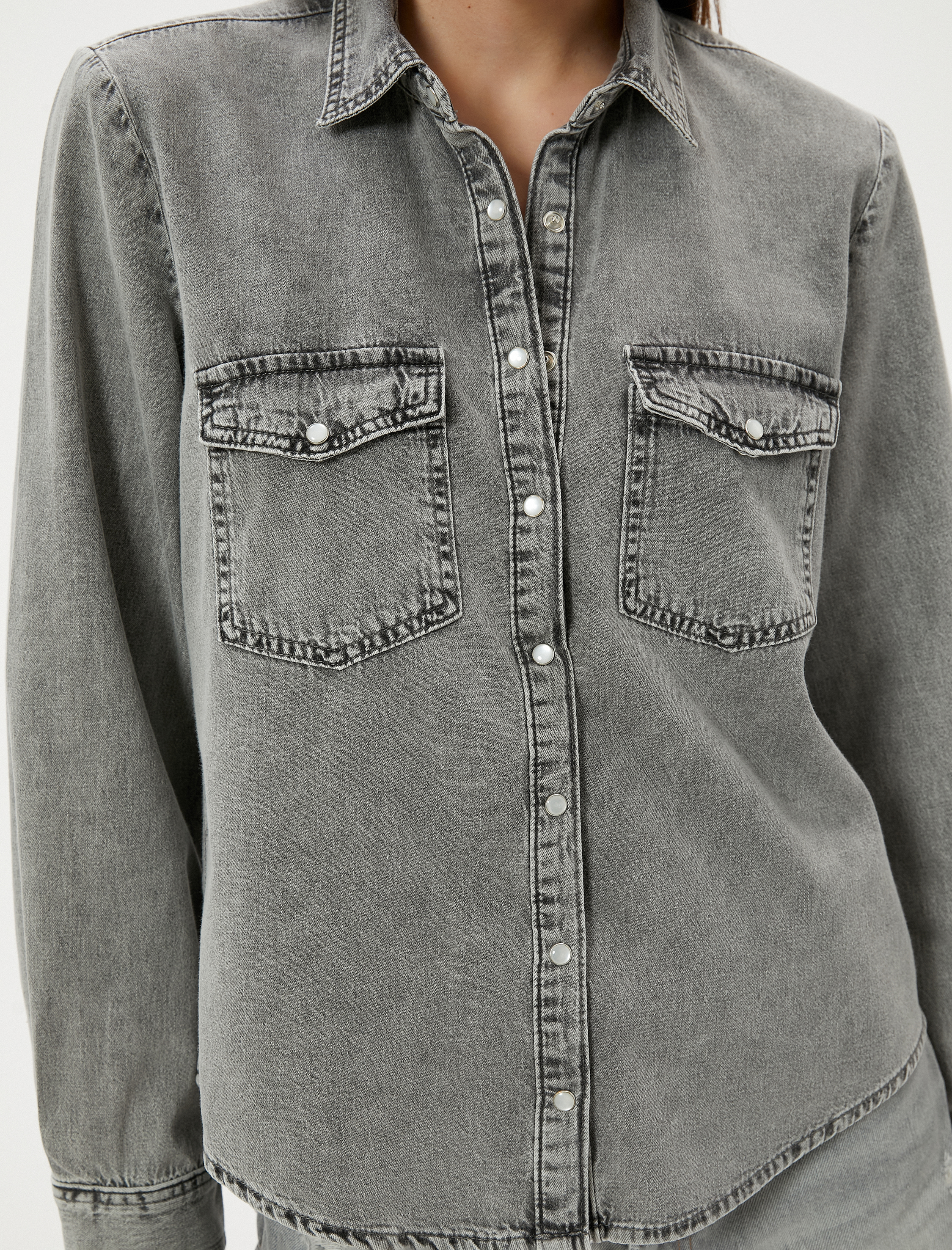   Kot Gömlek Uzun Kollu Cepli Çıtçıt Düğmeli Pamuklu Rahat Kesim