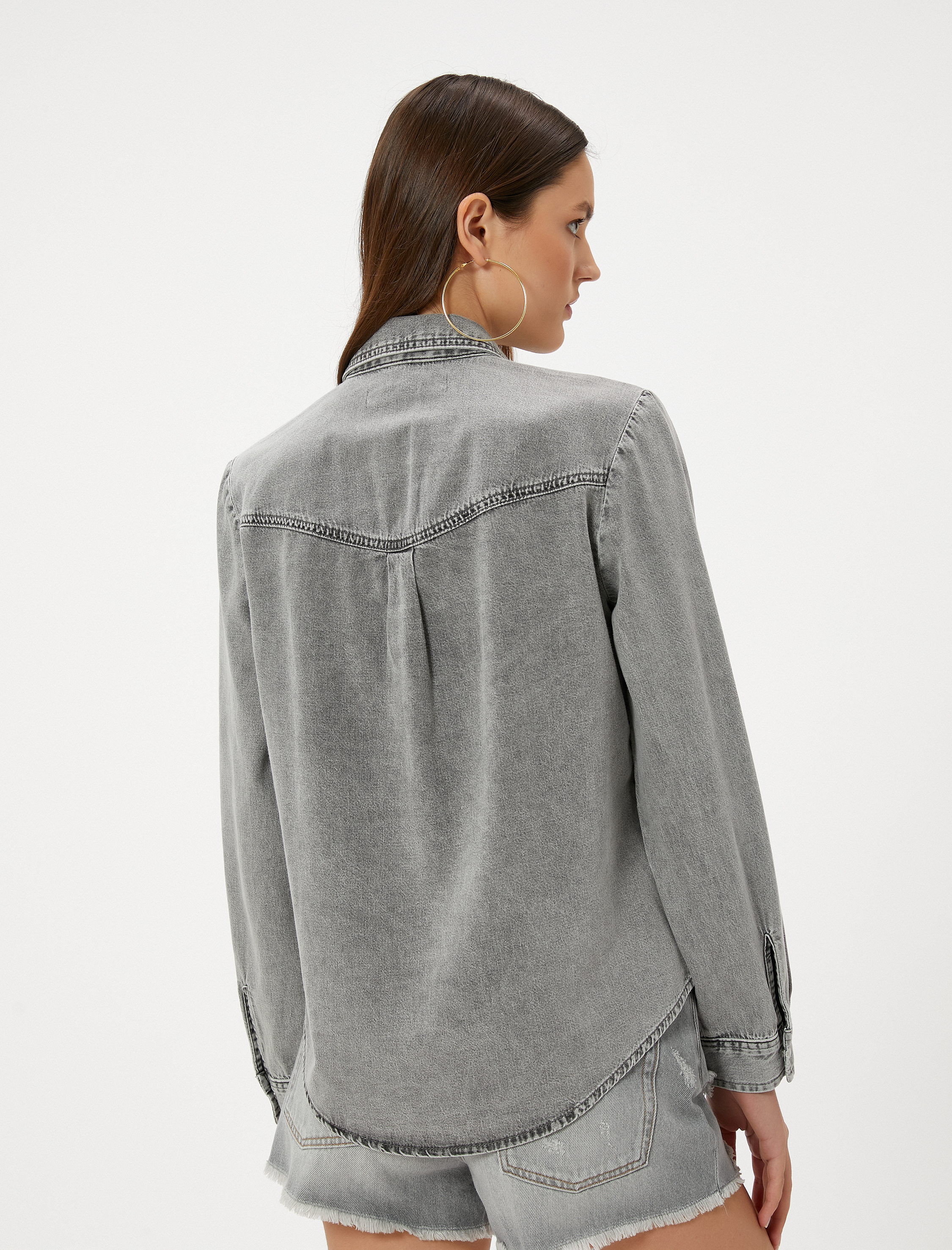   Kot Gömlek Uzun Kollu Cepli Çıtçıt Düğmeli Pamuklu Rahat Kesim